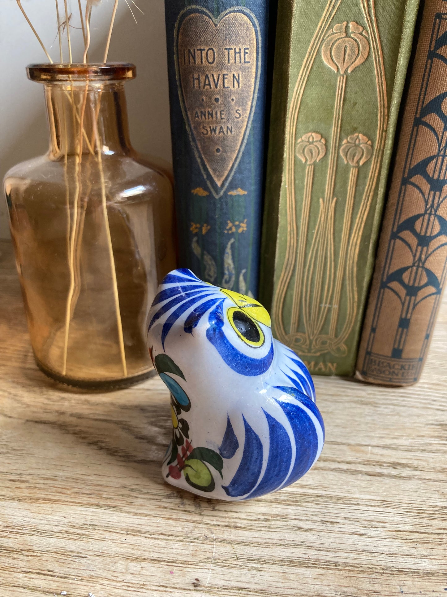 Tonala Mexican Folk Art Pottery Handpainted Signed Owl Figurine