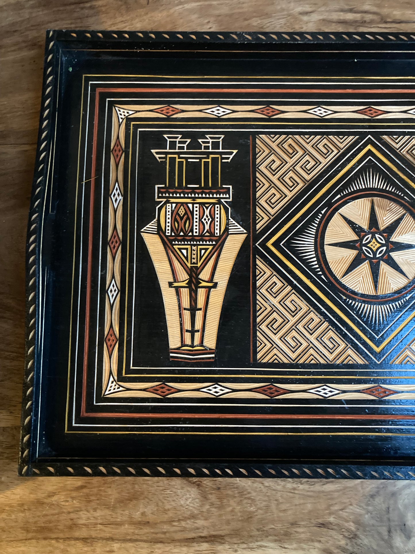 Vintage Asian Indonesian Abstract Black Serving Lap Tray Decor