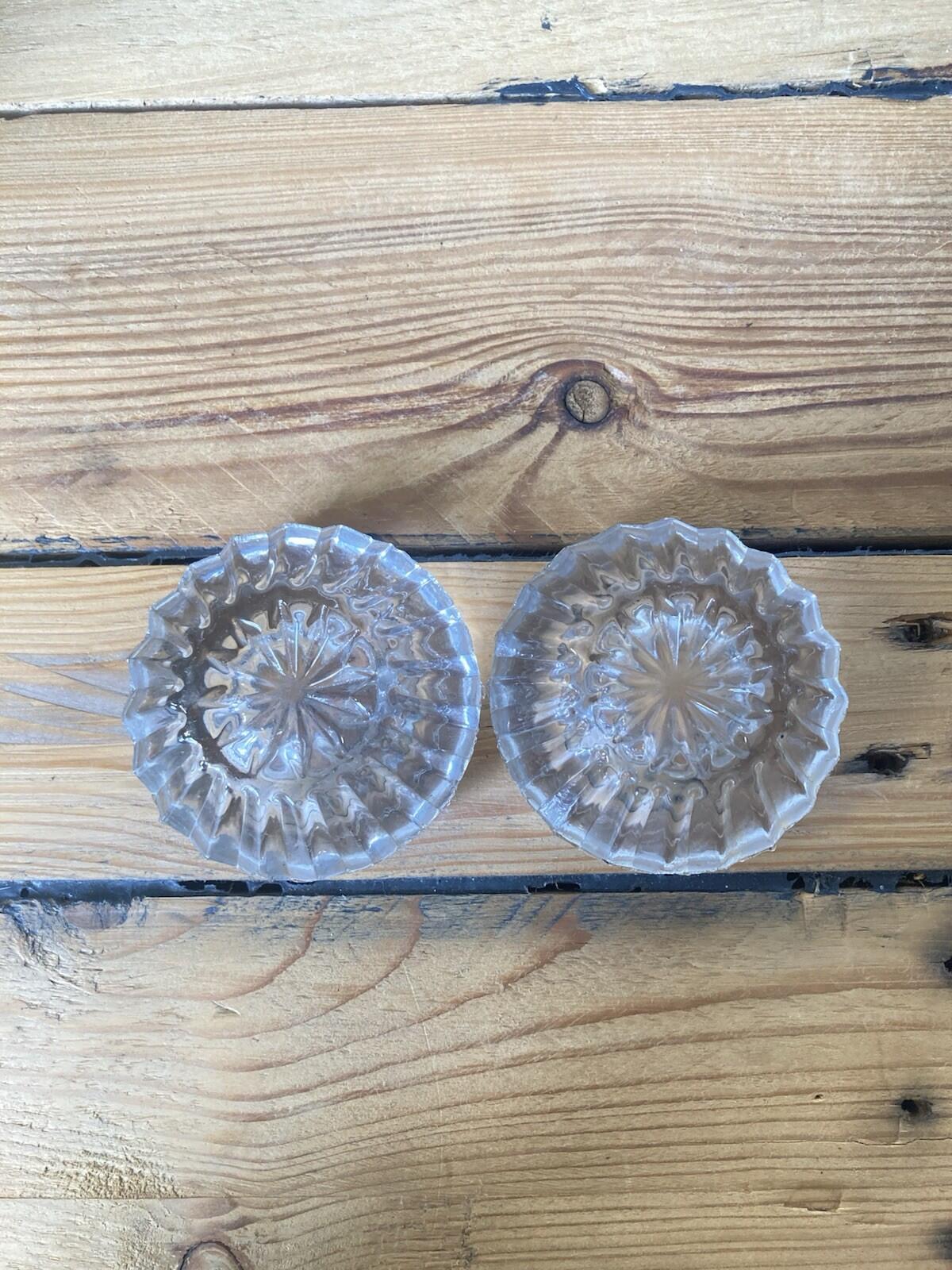 Pair Of Lovely Round Vintage Clear Cut Glass Salt Cellars