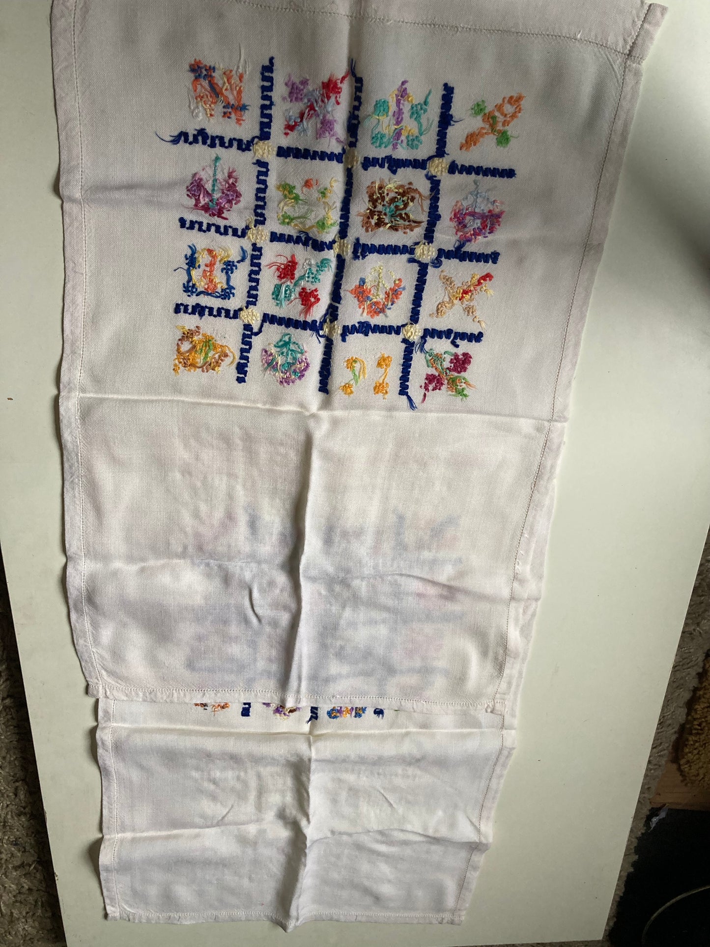 Vintage Hand Embroidered Cotton Seat Back Covers x 2