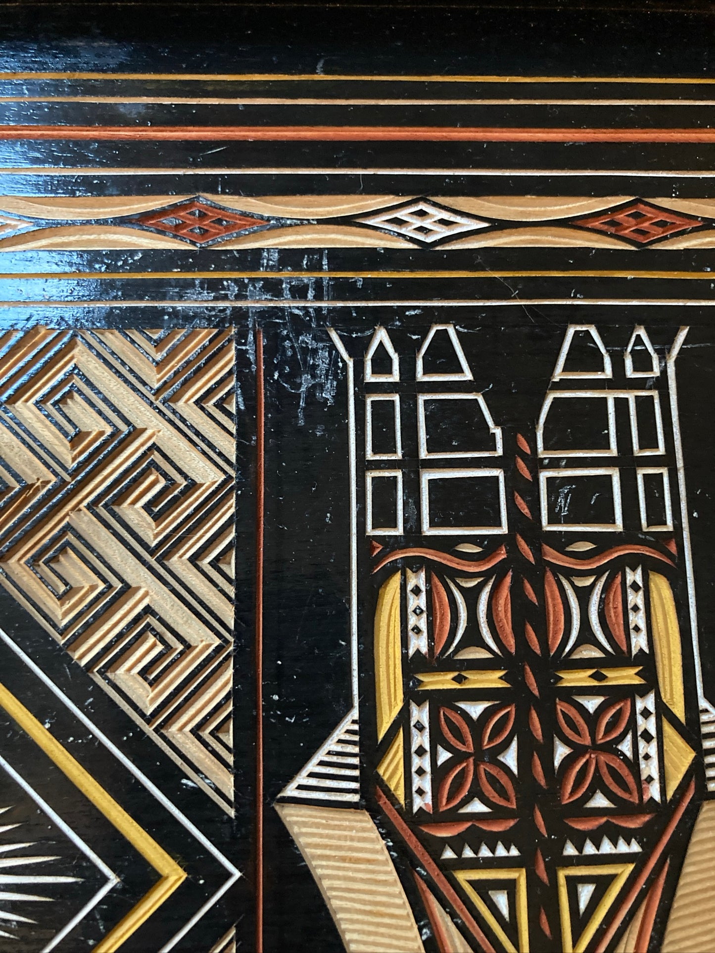 Vintage Asian Indonesian Abstract Black Serving Lap Tray Decor