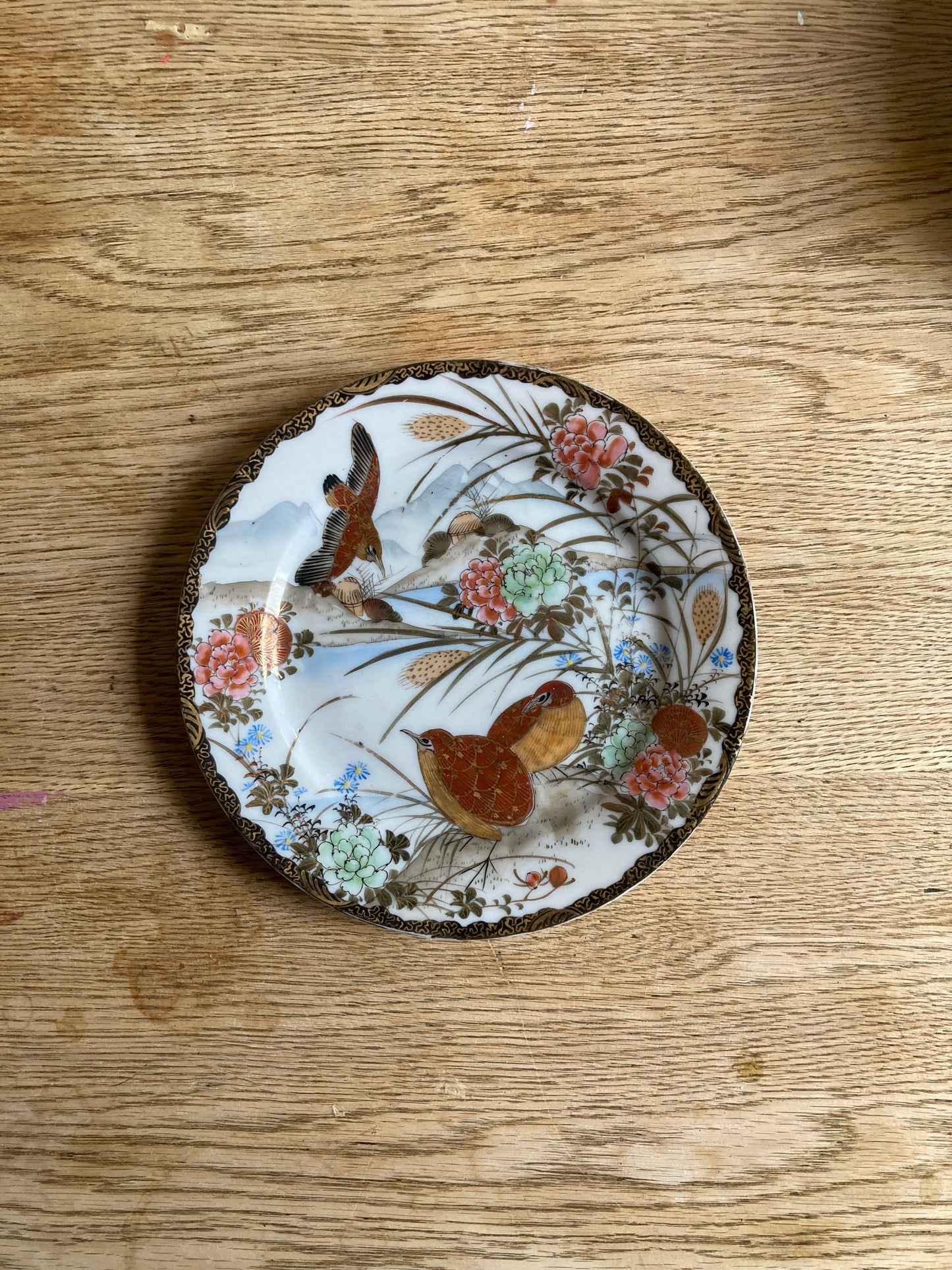 Meiji Japanese Kutani Plate Porcelain Yokohama Hand Painted Quail Signed