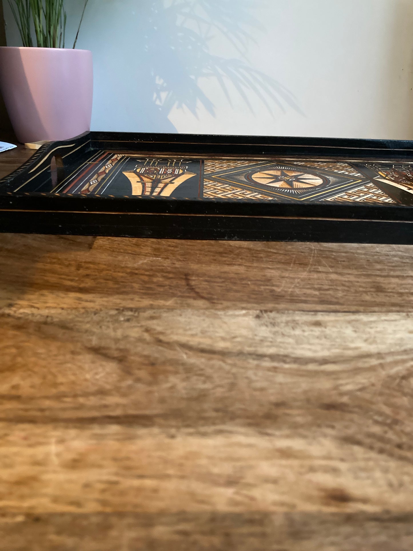 Vintage Asian Indonesian Abstract Black Serving Lap Tray Decor