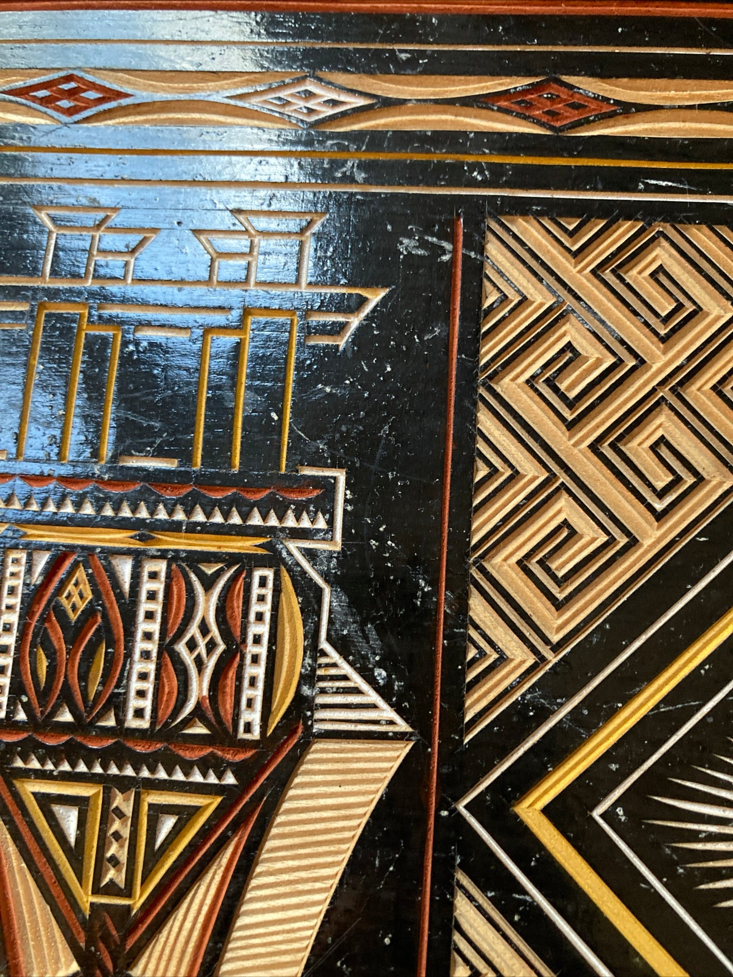 Vintage Asian Indonesian Abstract Black Serving Lap Tray Decor
