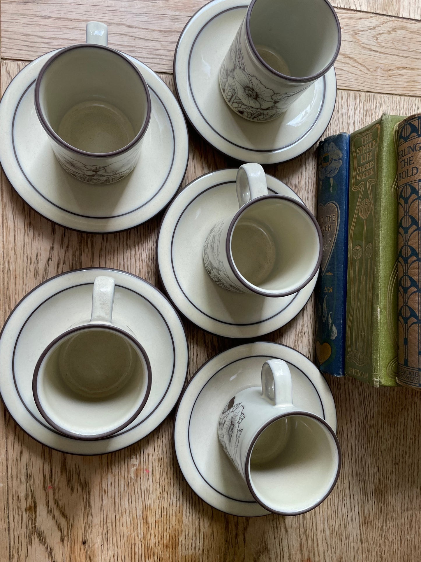 Hornsea Cornrose Espresso Coffee Cup & Saucer Set x5 Retro 70s