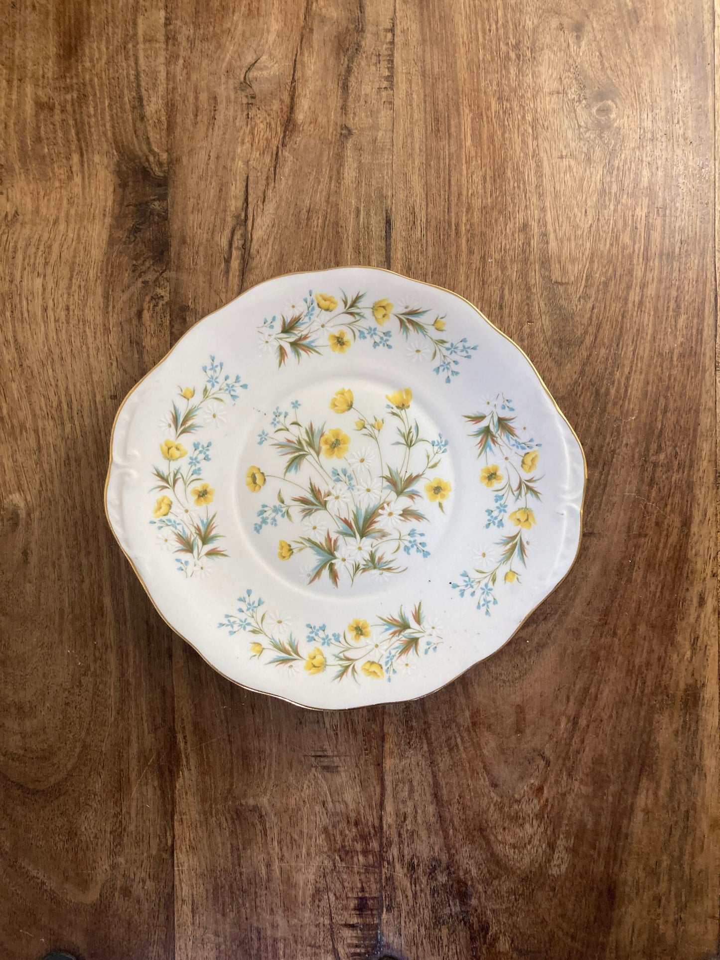 Colclough 'Angela’ Cake Plate Blue Yellow Summer flowers / Floral Bone China
