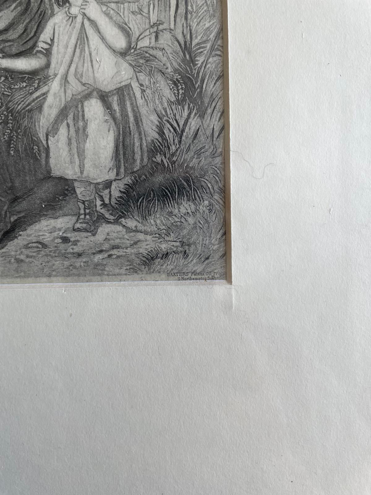 Pencil Drawn Print Of Lady and Girl Harvesting Crops Framed Farm Life