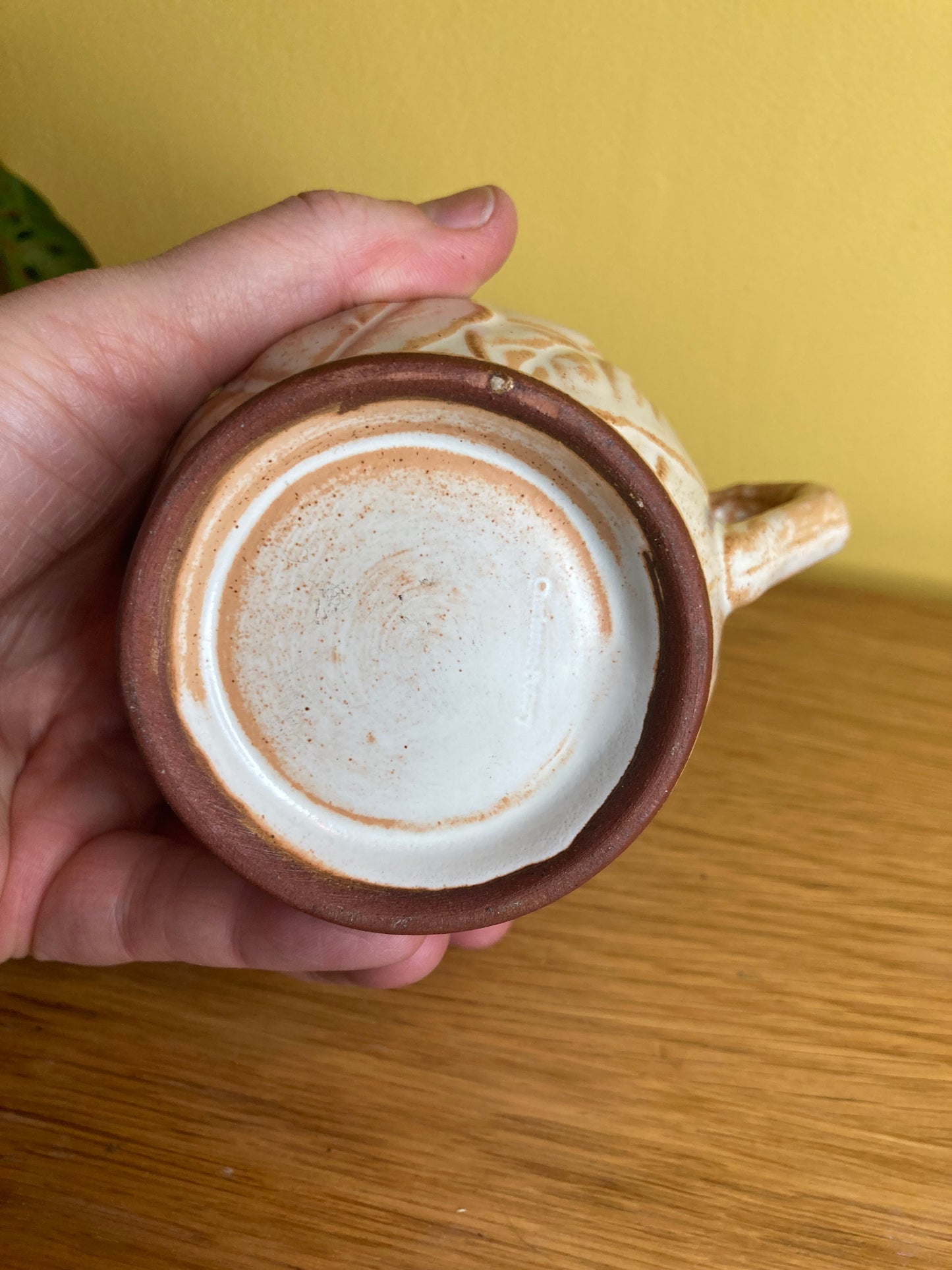 Leaf Pattern Jug Studio Pottery Terracotta with White Glaze