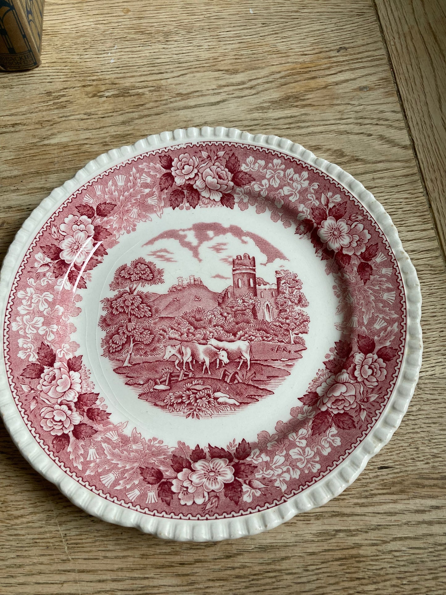 Red Transferware Plates Set of 2 Adam’s Wnglish Scenic Side Plates