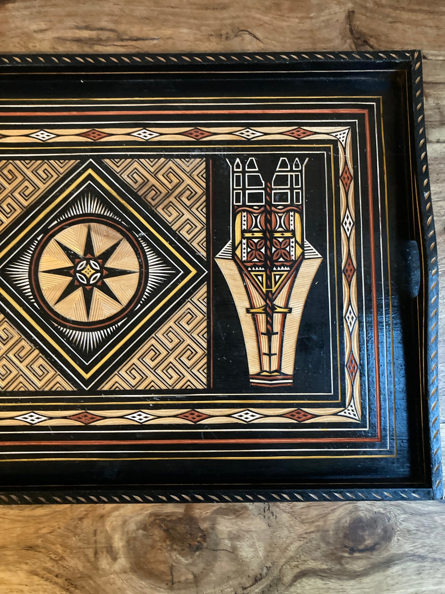 Vintage Asian Indonesian Abstract Black Serving Lap Tray Decor