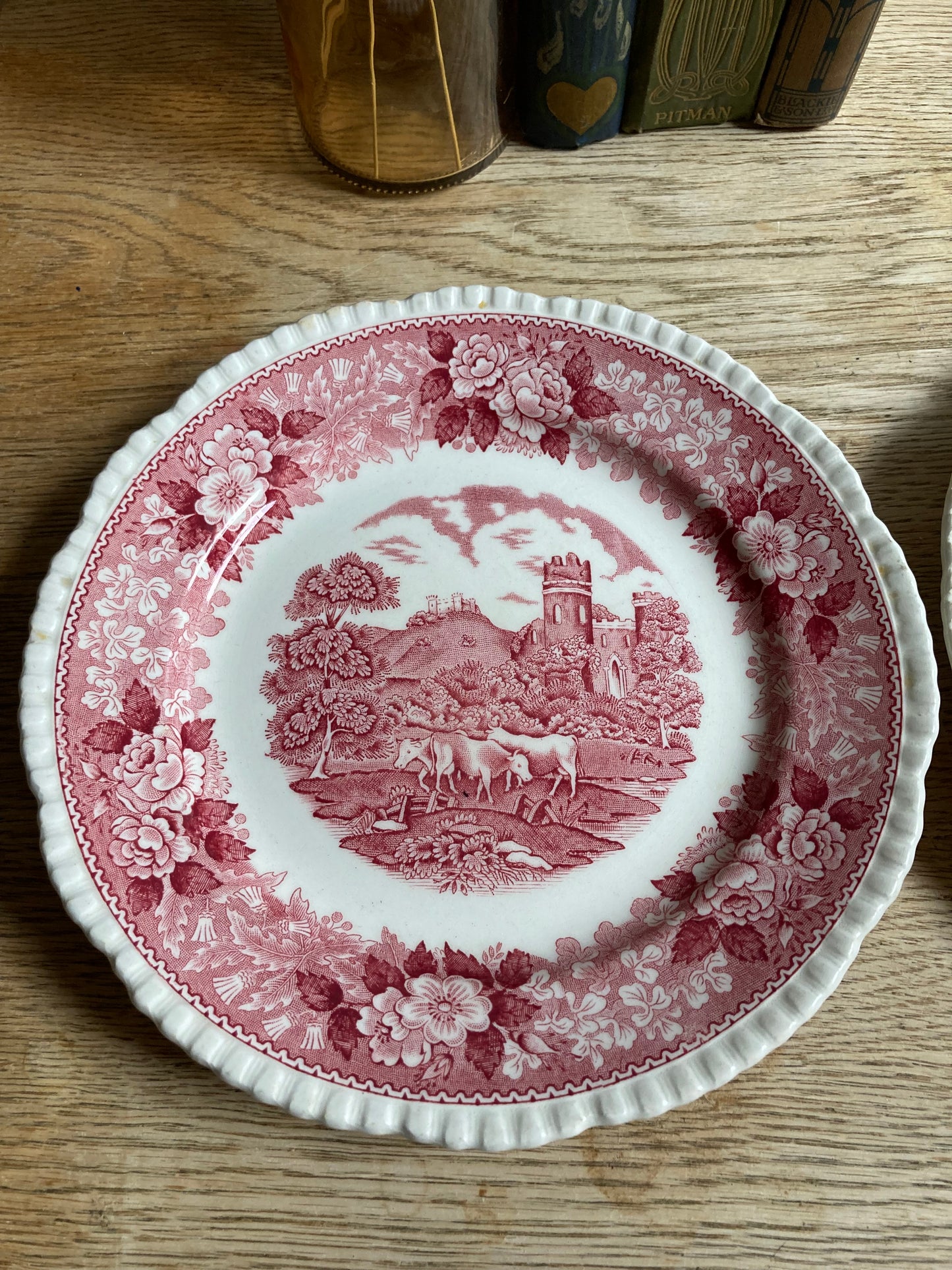 Red Transferware Plates Set of 2 Adam’s Wnglish Scenic Side Plates