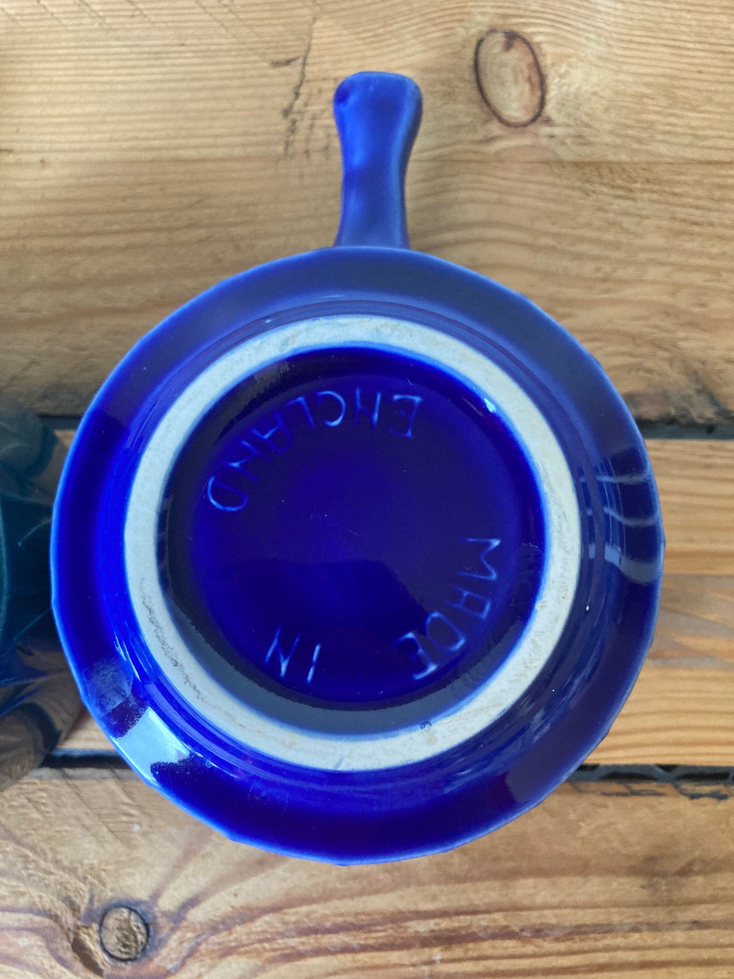 Vintage Tams Pottery Handled Soup Bowls | Set of 2 Blue & Green Stoneware Bowls | Made in England