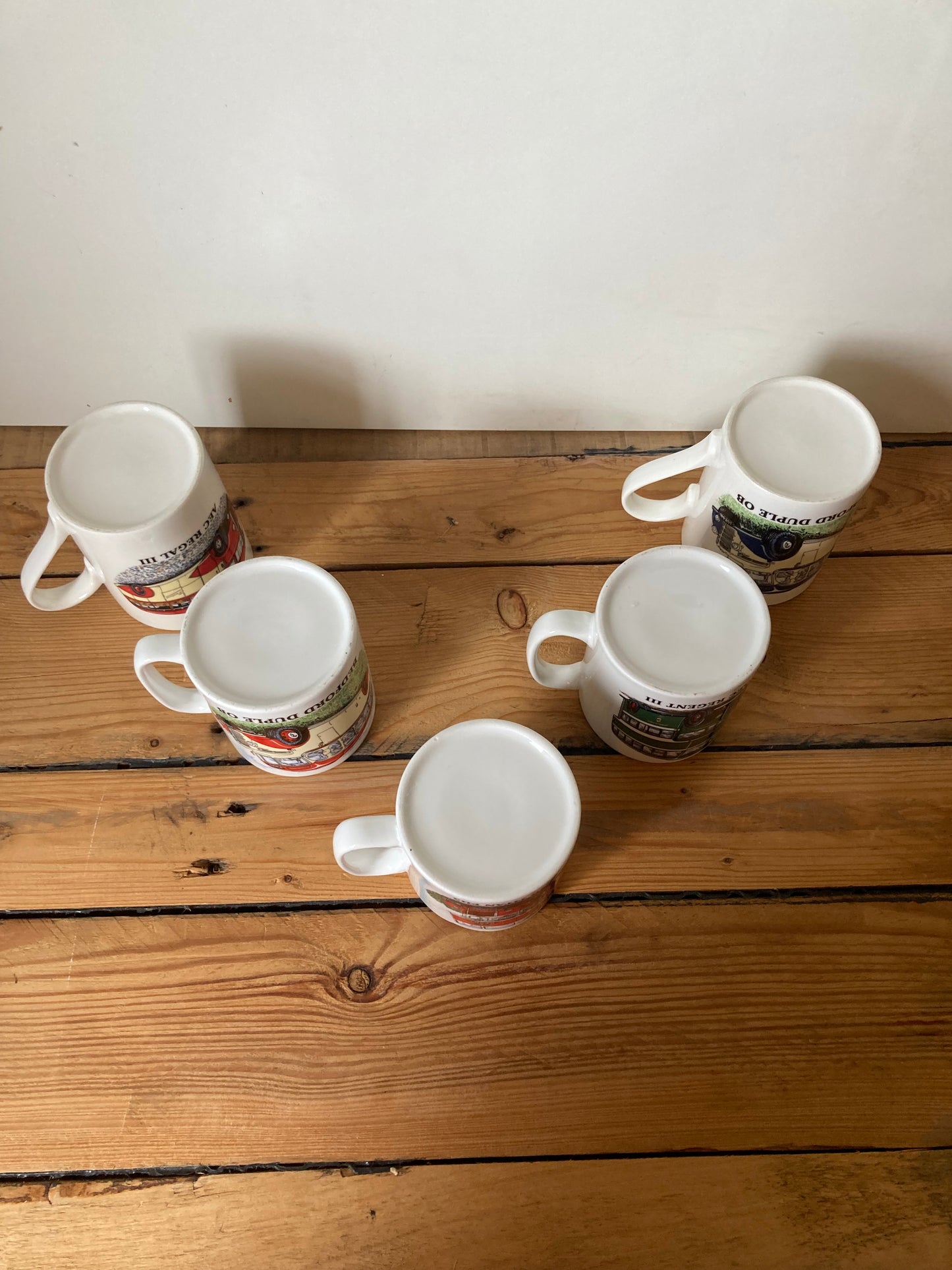 Vintage Bus Enthusiast Mugs Set 5 Transport Vehicle Coffee Cups