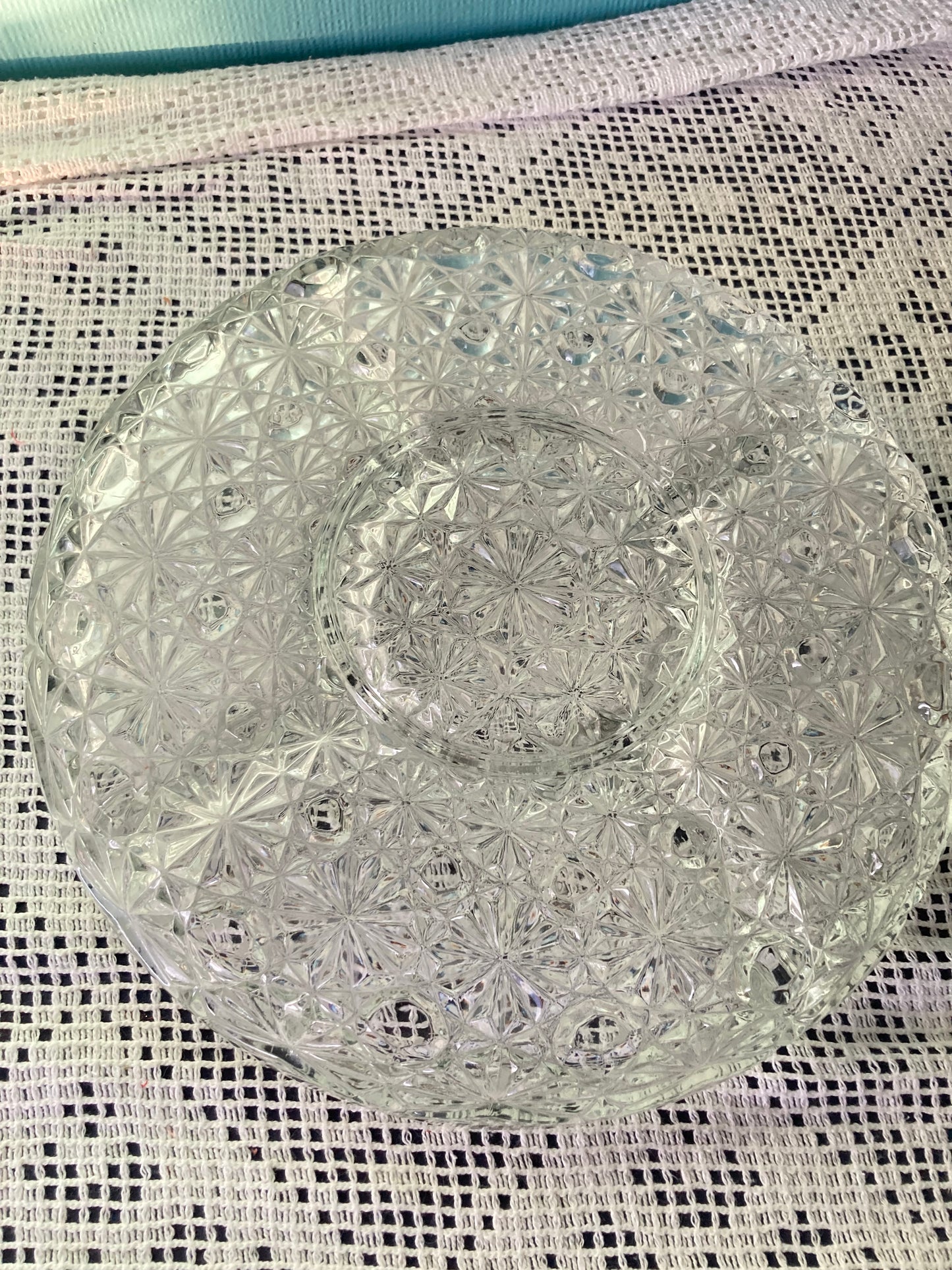 Daisy Button Pattern Divided Relish 5-part Round Vintage Pressed Clear Glass