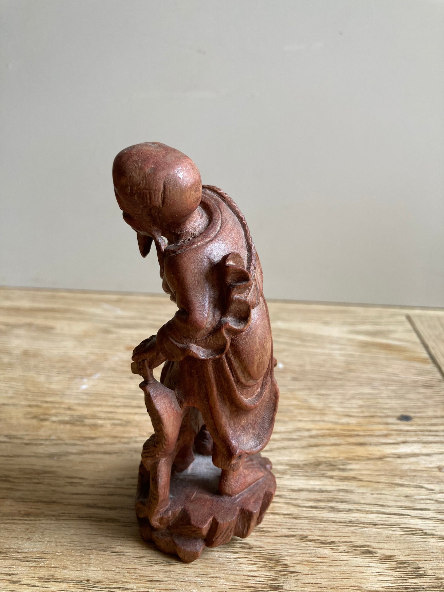 Chinese Fisherman Hand Carved Redwood Statue Vintage Collectible