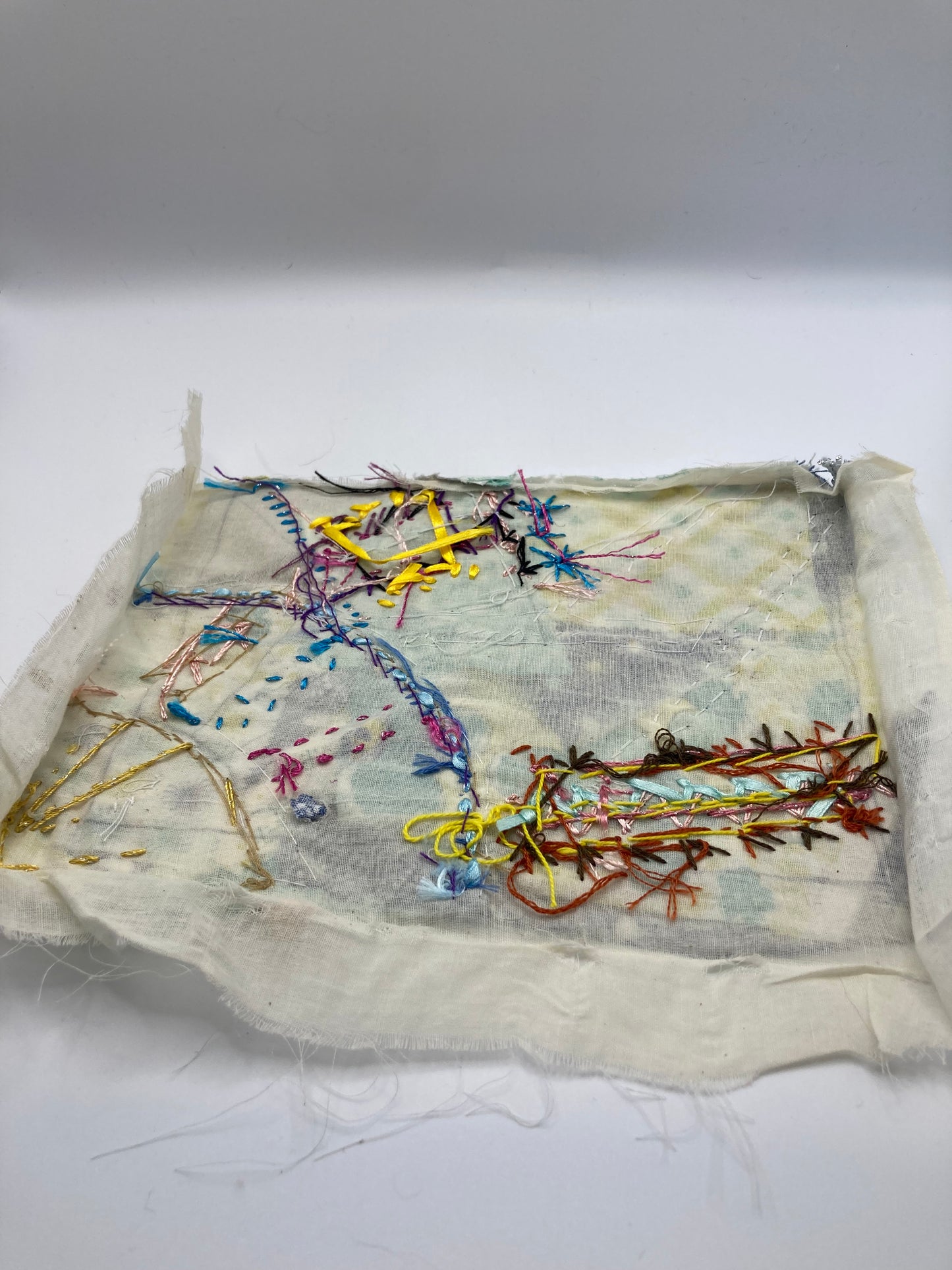Bright Beaded Mixed Media Piece Embroidered Fibre Art - Bloom & Heirloom Vintage Decor