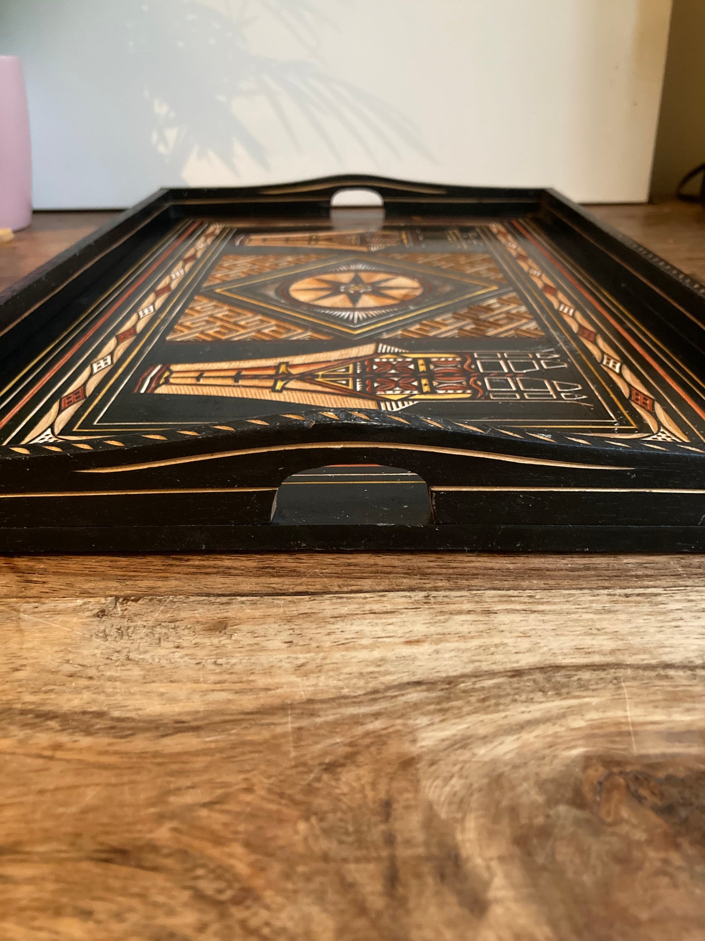 Vintage Asian Indonesian Abstract Black Serving Lap Tray Decor