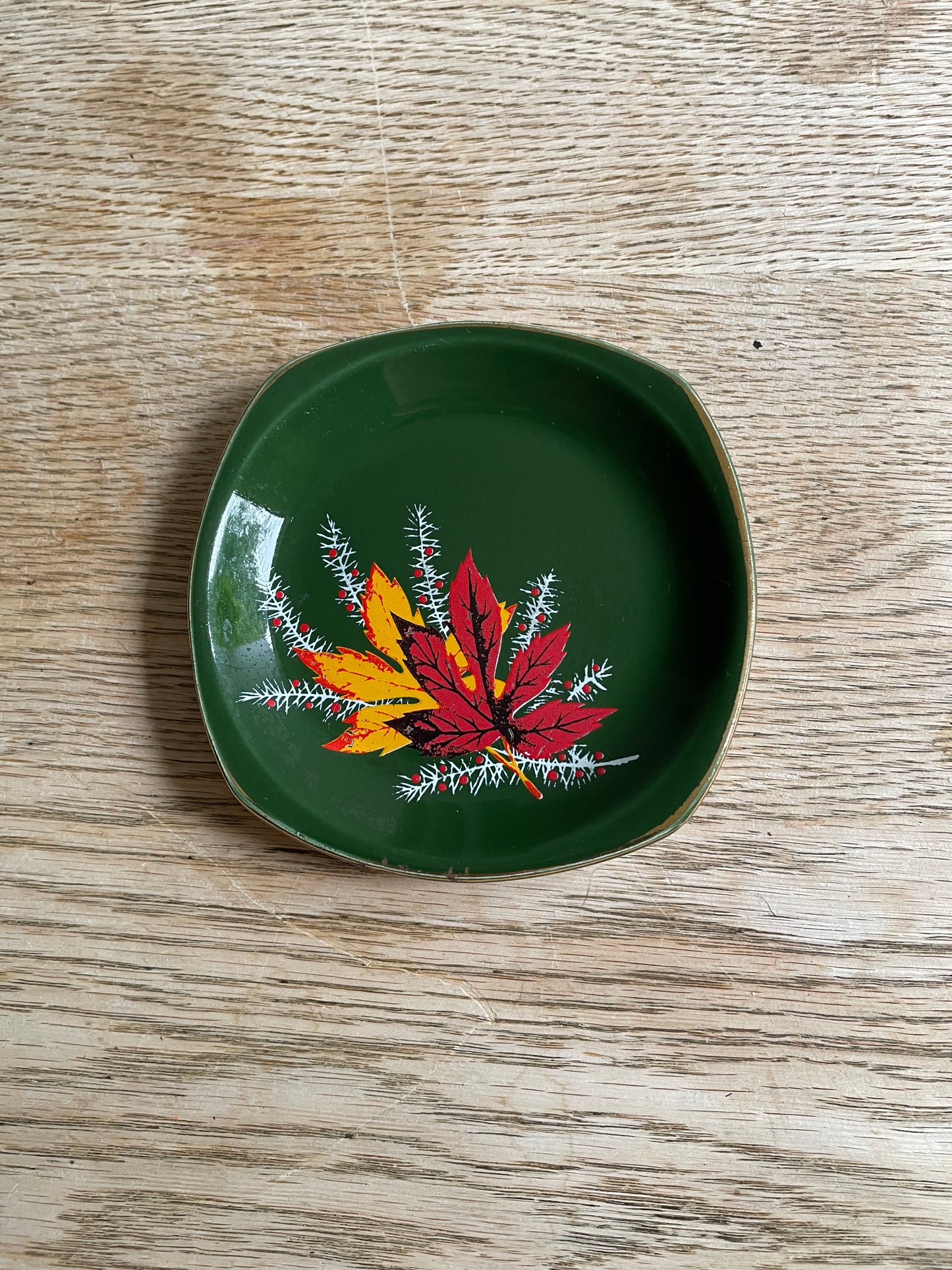 Palissy Red Maple Small Squared Trinket Plate Gold Edged