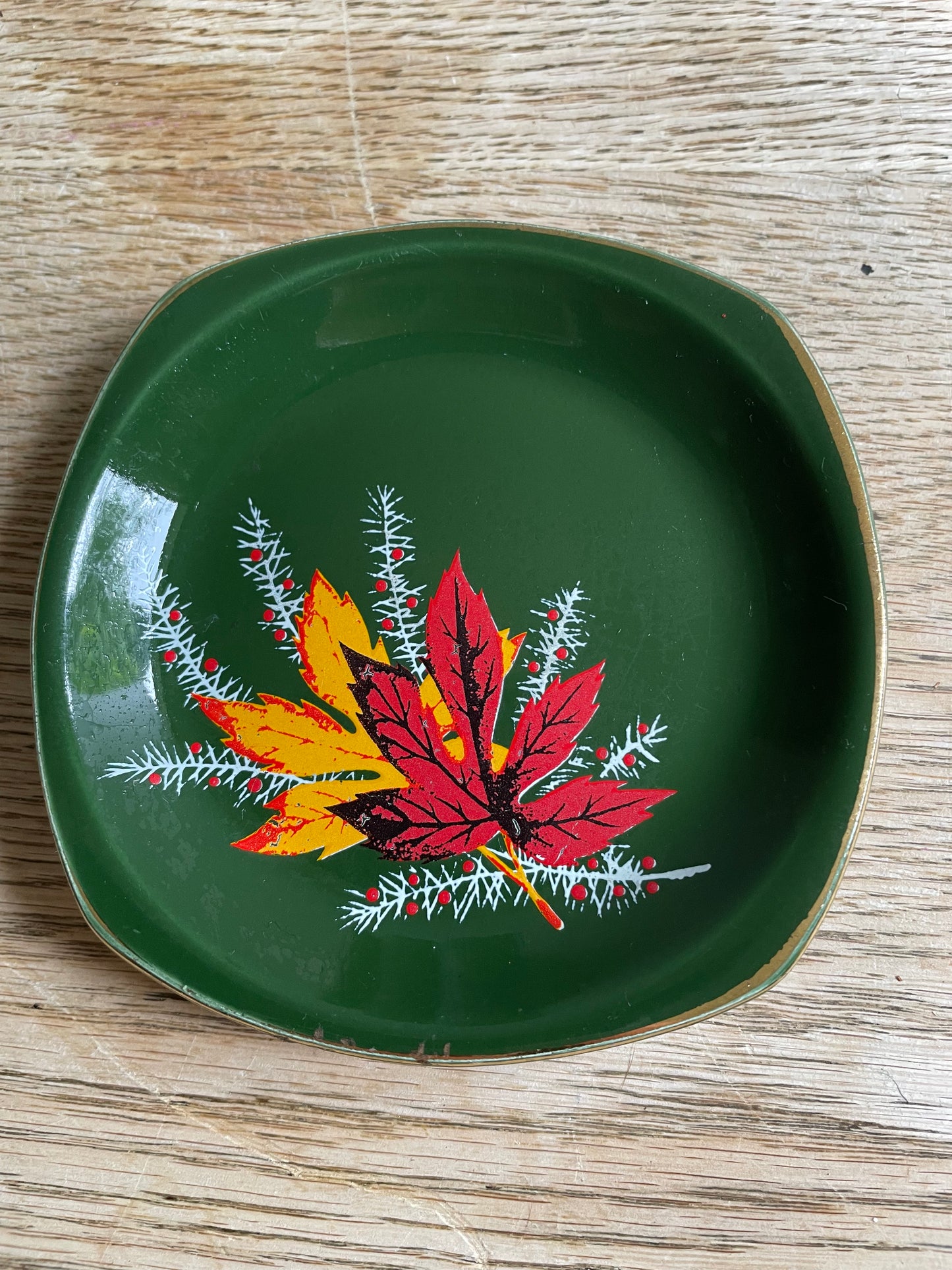 Palissy Red Maple Small Squared Trinket Plate Gold Edged