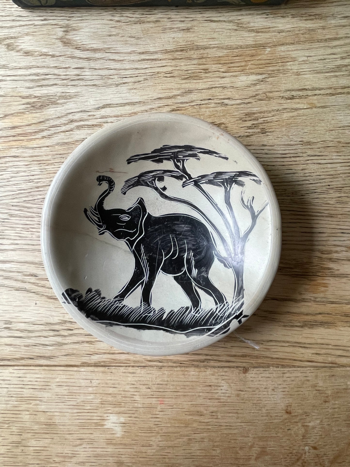 Hand Carved Soap Stone Bowl with Hand Painted Elephant Detail