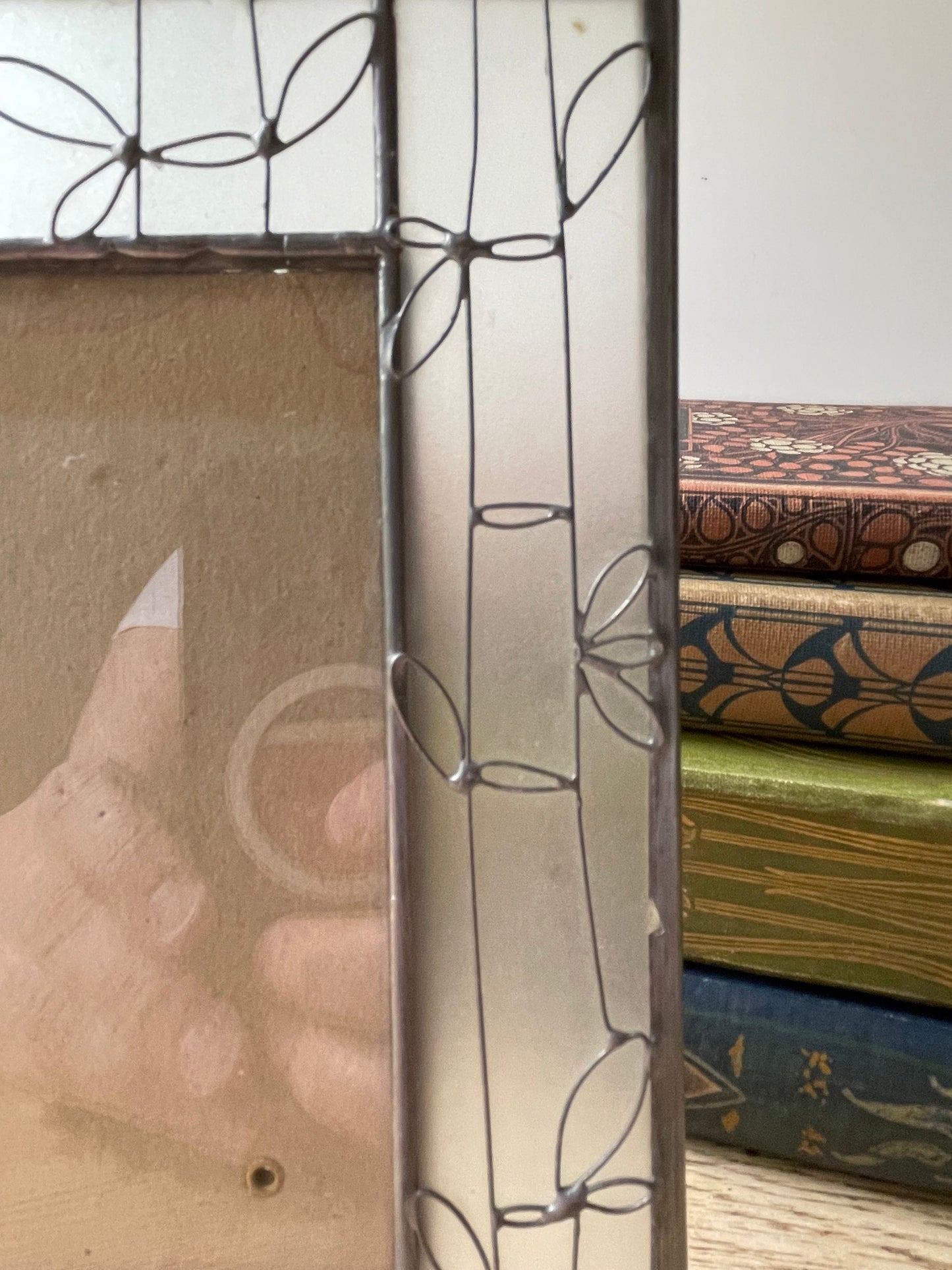 Metal Flowery Picture Frame Frosted Glass 90s Freestanding