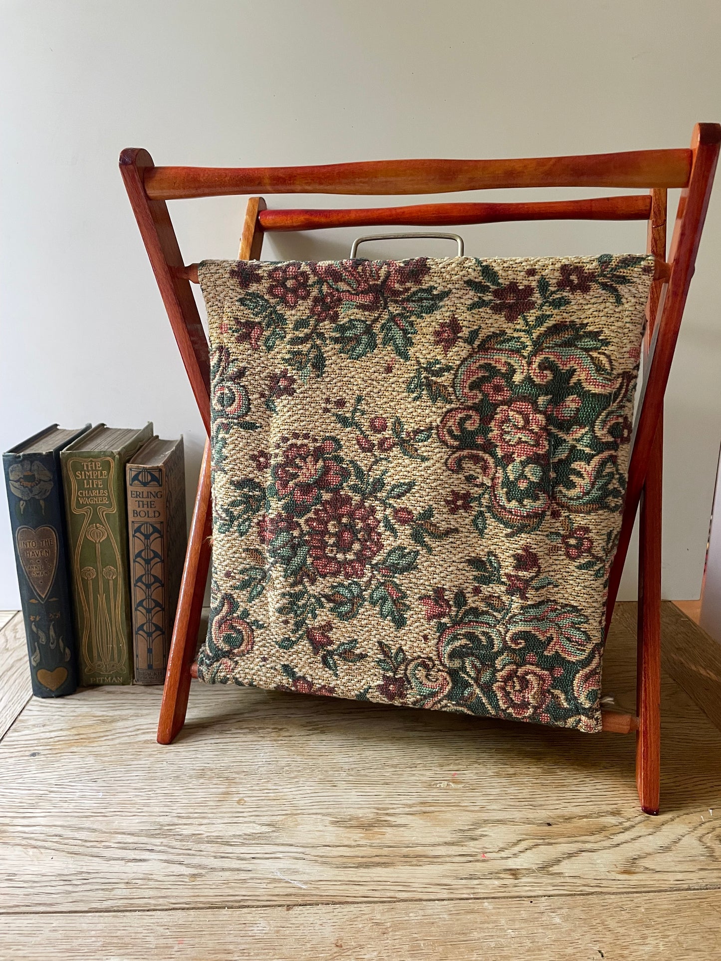 Vintage Knitting Basket Sewing Storage Tapestry Design Craft Storage