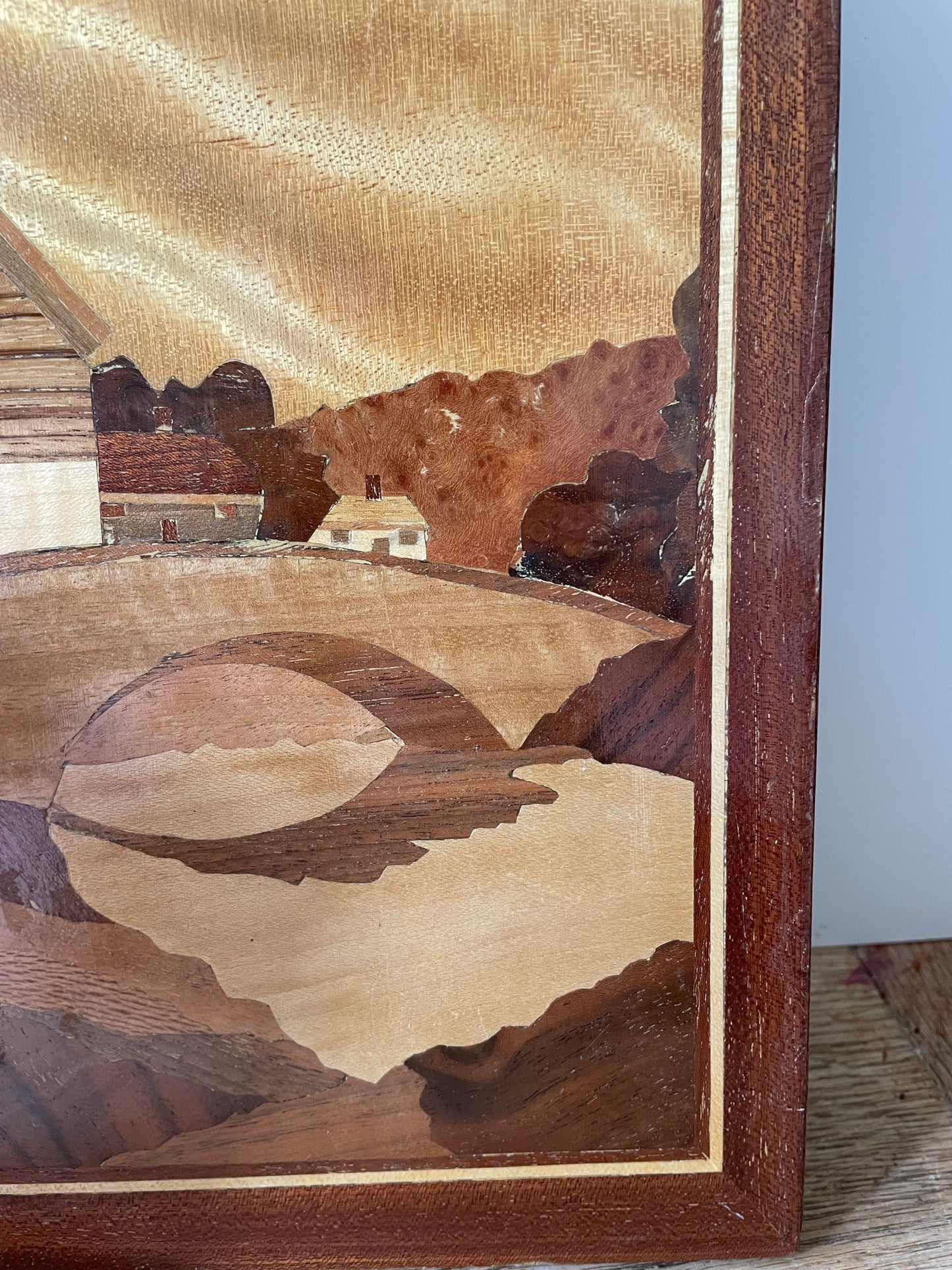 Still Waters Marquetry Picture Wooden Wall Hanging Country River Scene