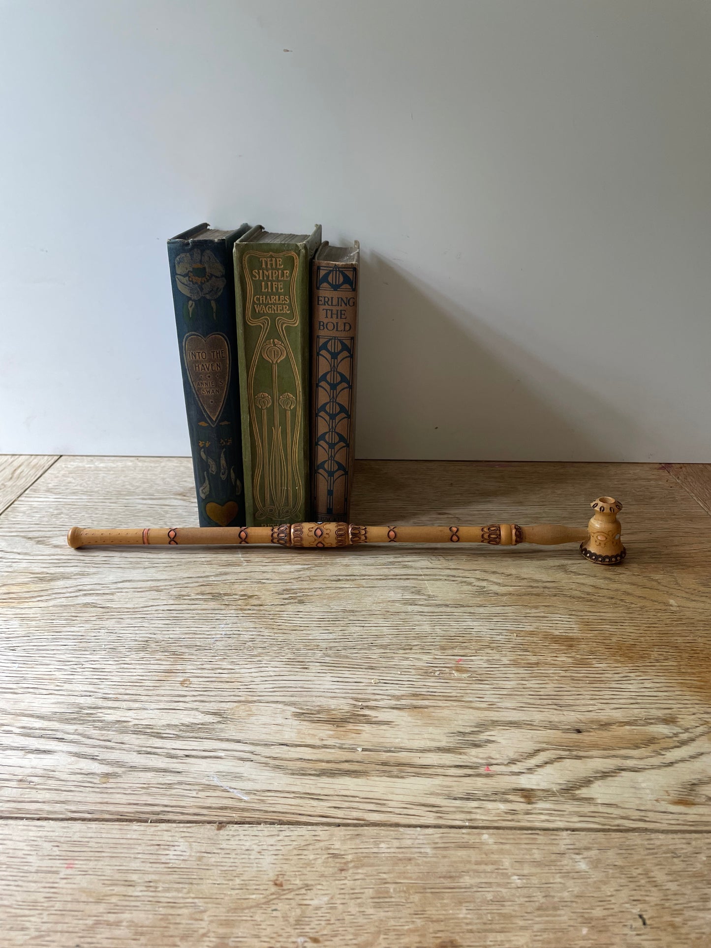 Hand Decorated Wooden Ceremonial Pipe Pyrography Decor