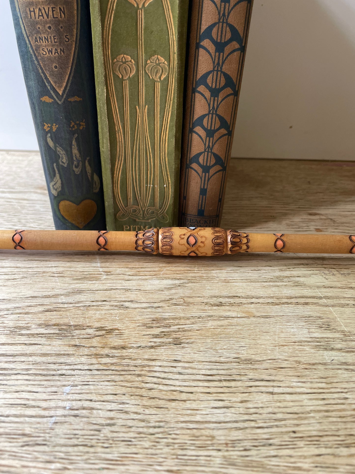 Hand Decorated Wooden Ceremonial Pipe Pyrography Decor