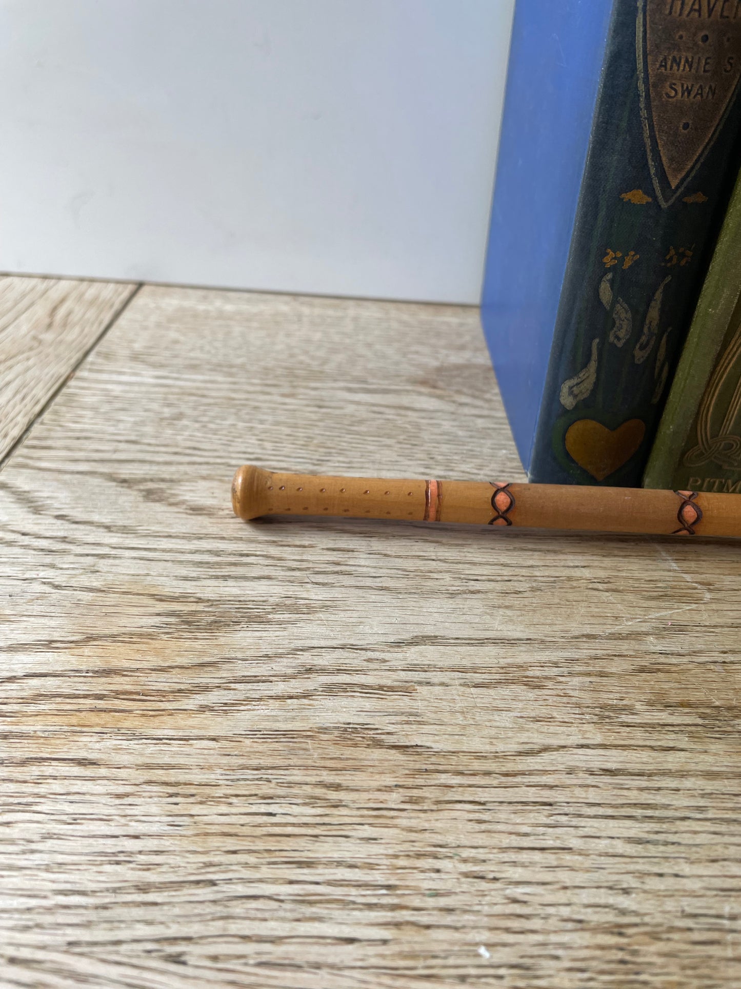 Hand Decorated Wooden Ceremonial Pipe Pyrography Decor