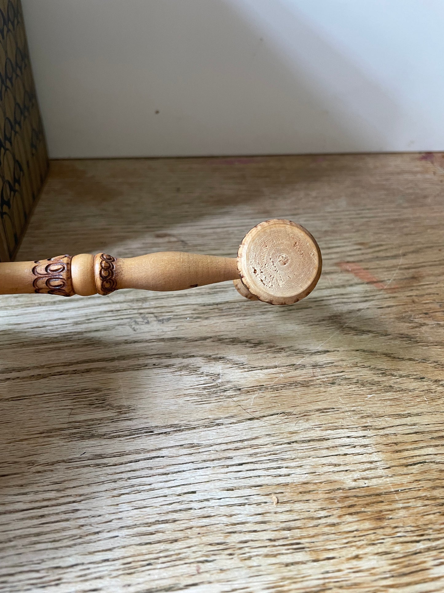 Hand Decorated Wooden Ceremonial Pipe Pyrography Decor