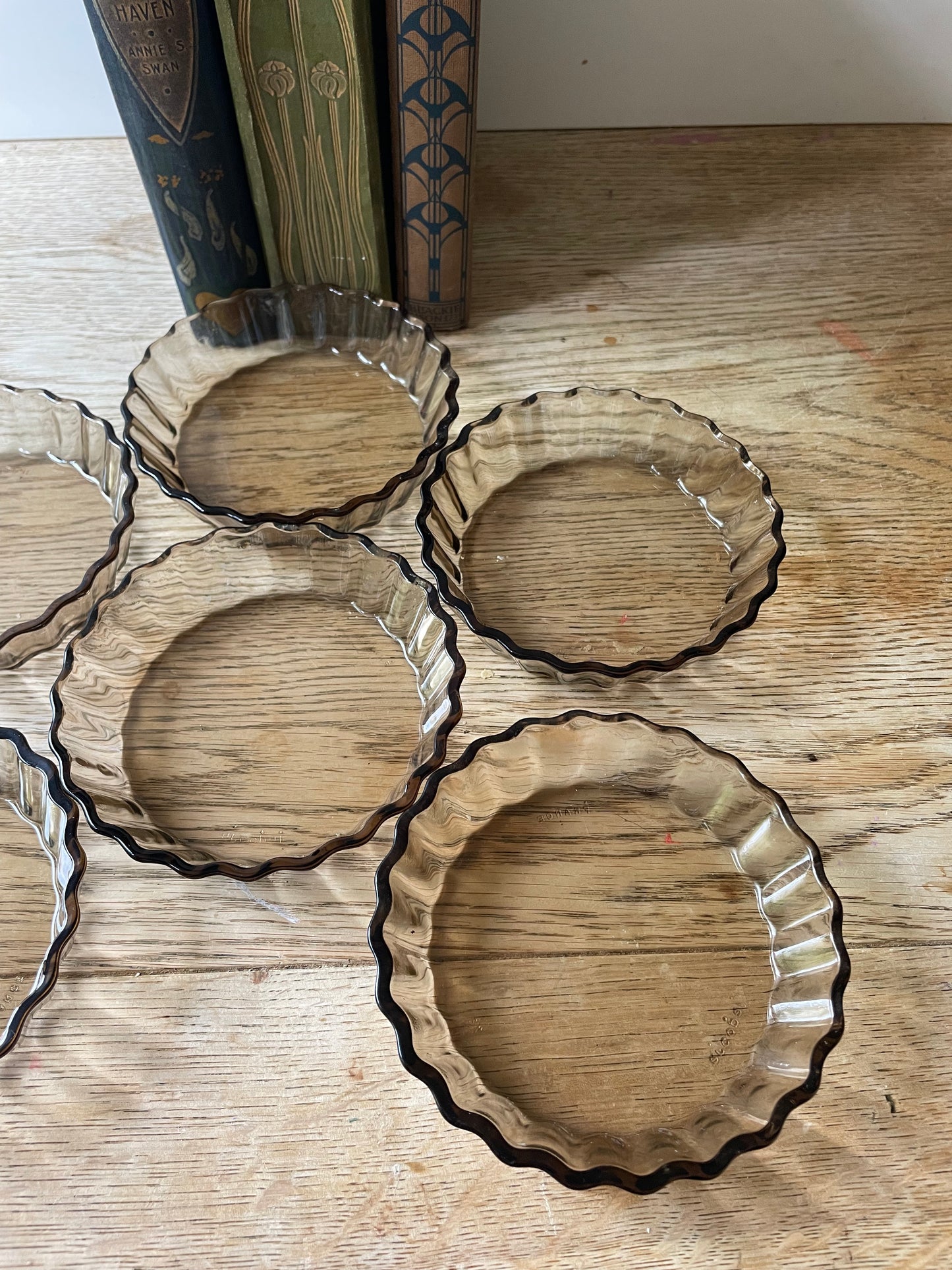Vintage Acropal Mini Flan Dishes Set of 6 Smoked Glass Tartlet Quiche