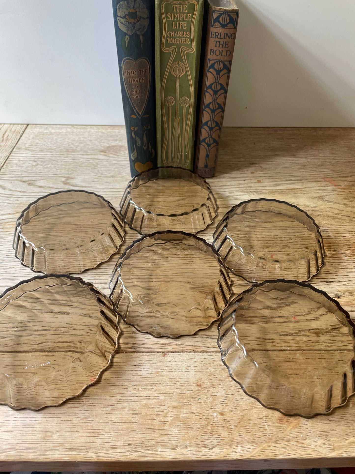Vintage Acropal Mini Flan Dishes Set of 6 Smoked Glass Tartlet Quiche