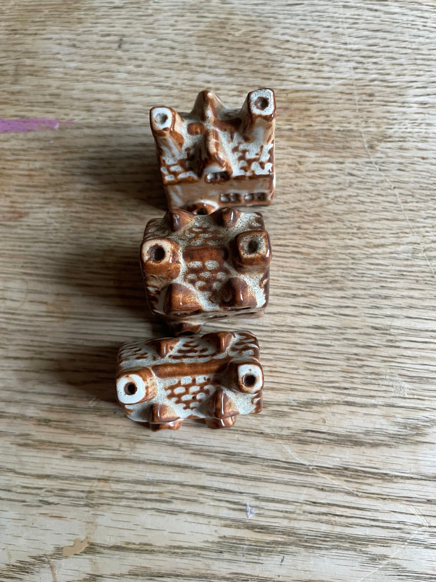 Artisan Handmade Miniature House Redware Clay White Glaze Village Set of 3