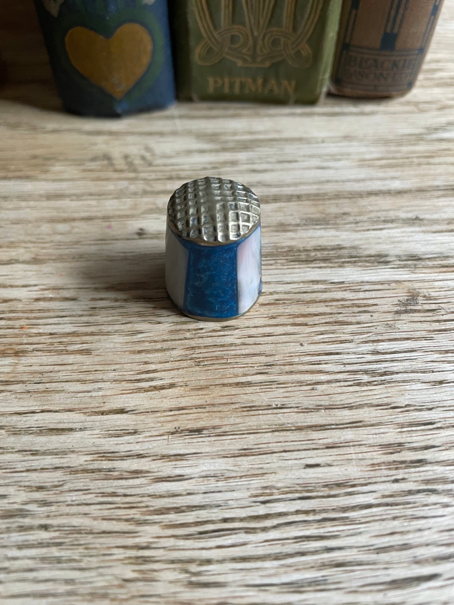 Vintage Abalone Shell & Mother of Pearl Thimble Flower Detail