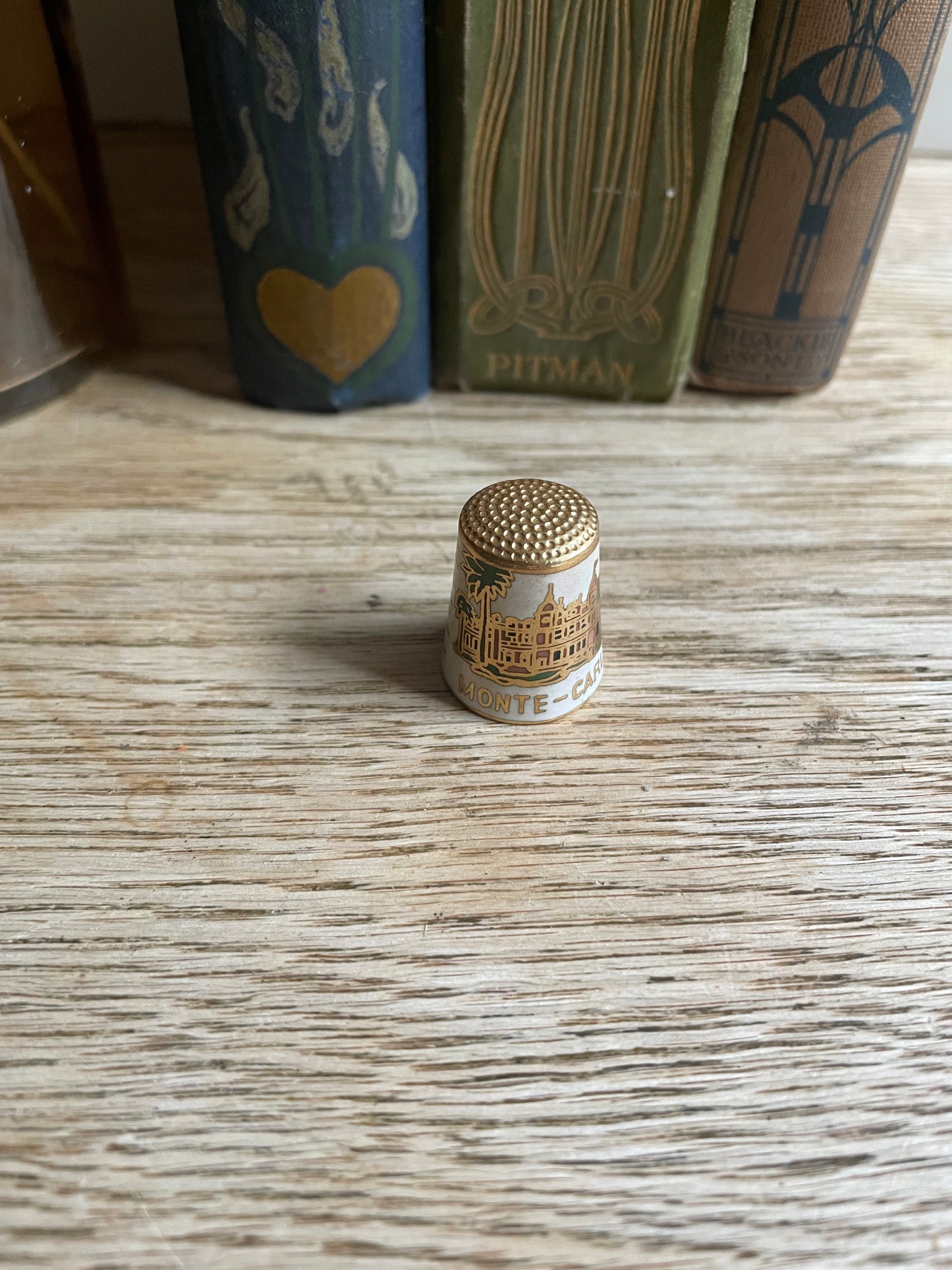 Vintage Cloisonne Thimble Monaco Spell Out Brass