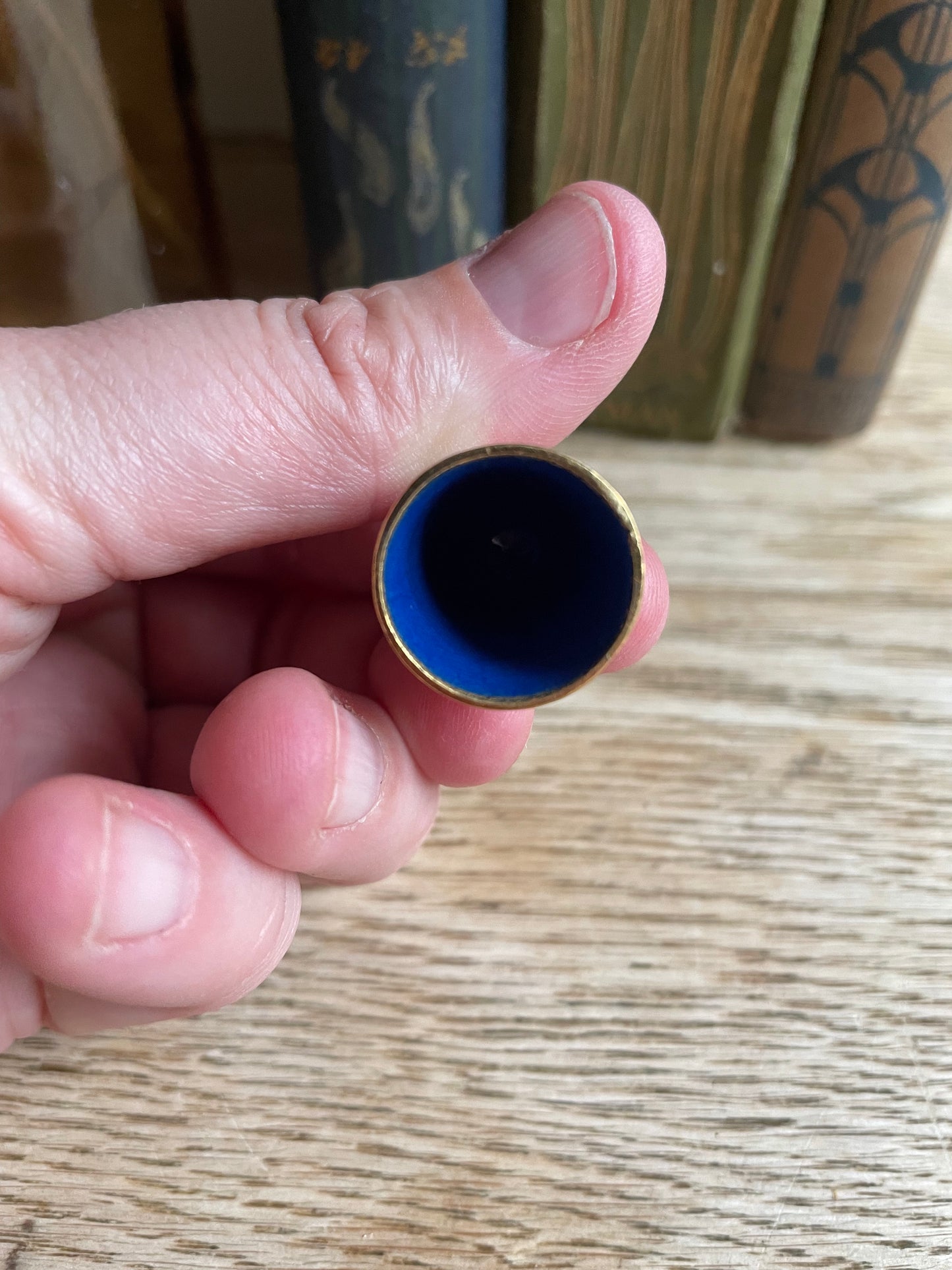 Vintage Cloisonne Thimble Monaco Spell Out Brass