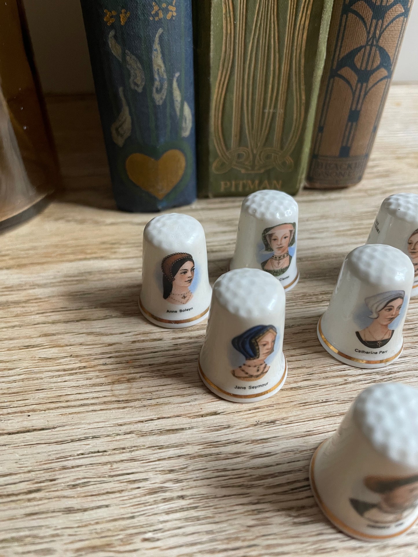 King Henry VIII and 5 Wives Thimbles English Bone China Fenton