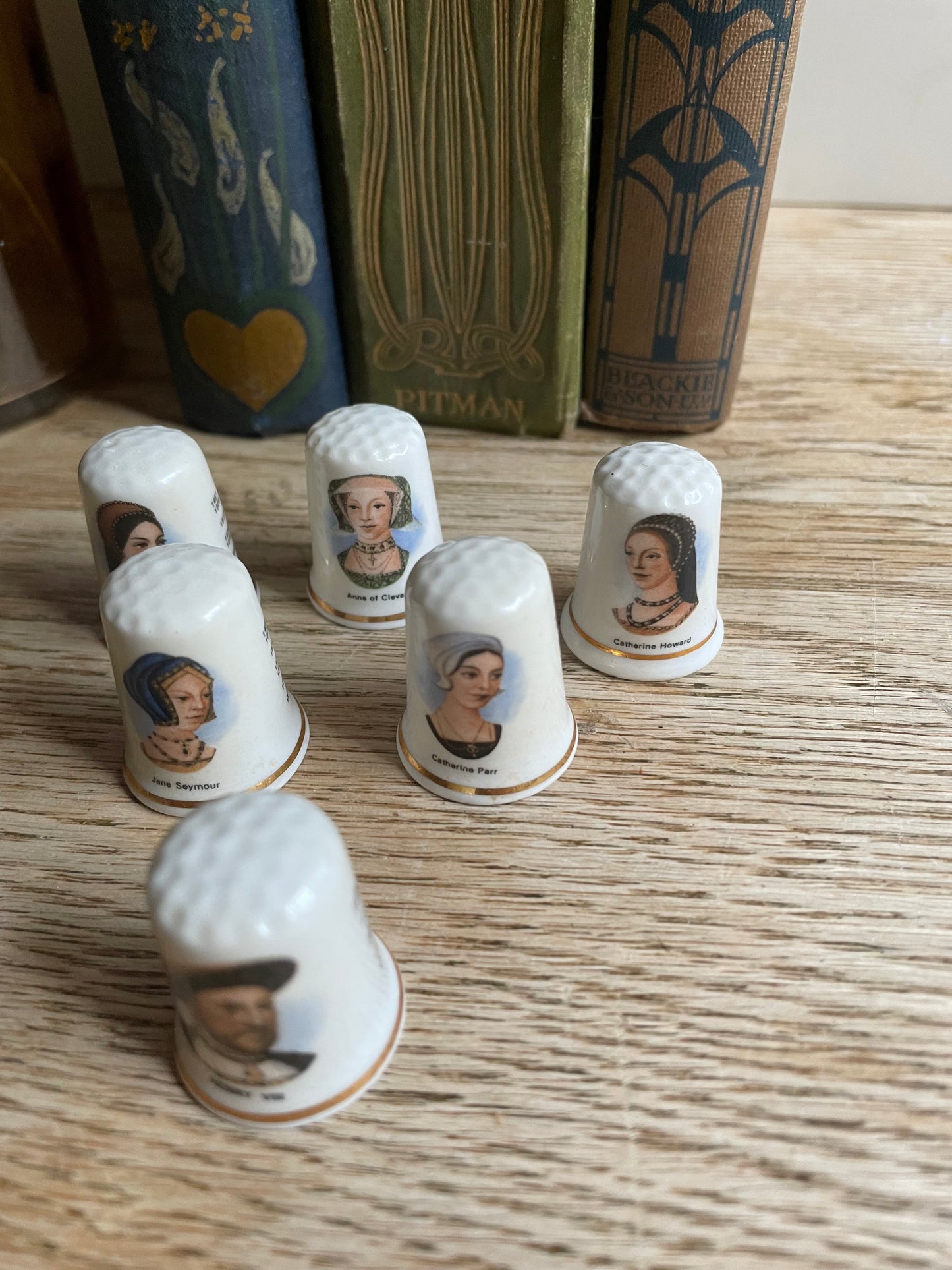 King Henry VIII and 5 Wives Thimbles English Bone China Fenton