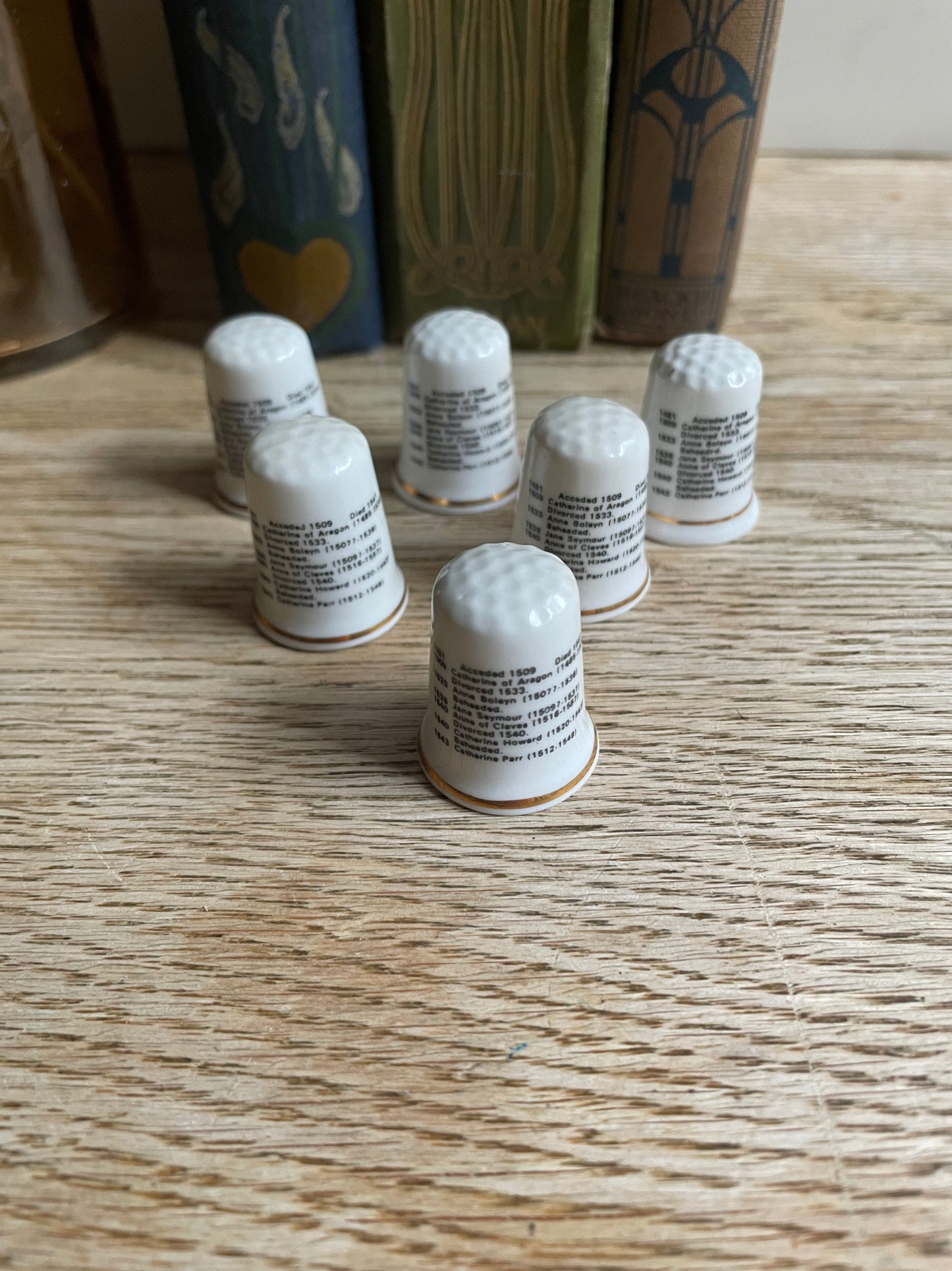 King Henry VIII and 5 Wives Thimbles English Bone China Fenton