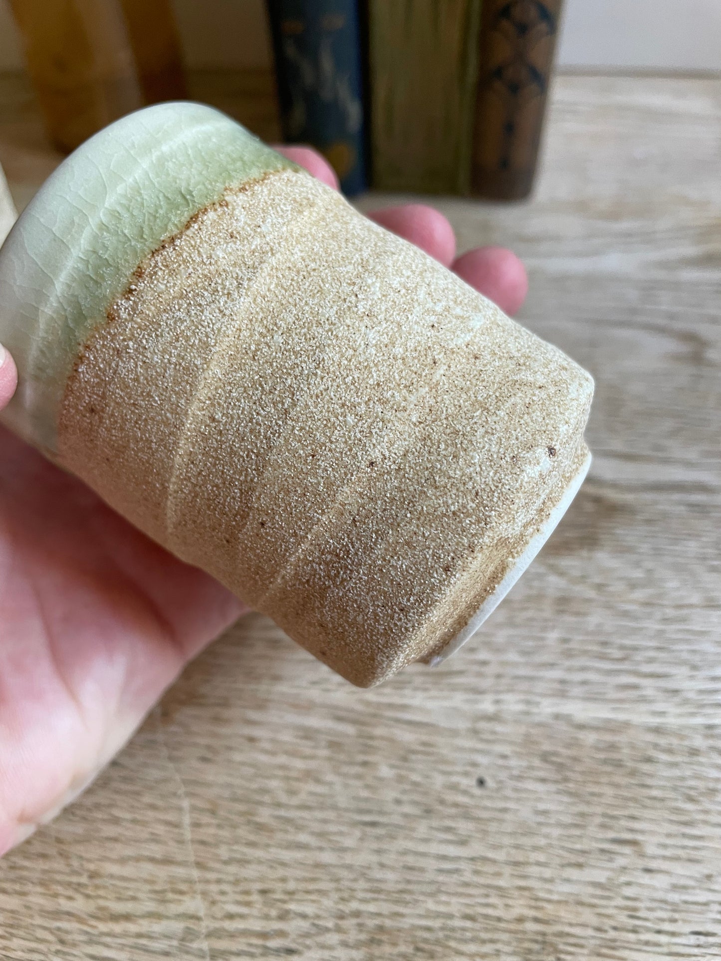 Yunomi Tea Vessels Textured Ceramic Cup Pair Studio Pottery Crackle Glazed Raw Grogged Clay