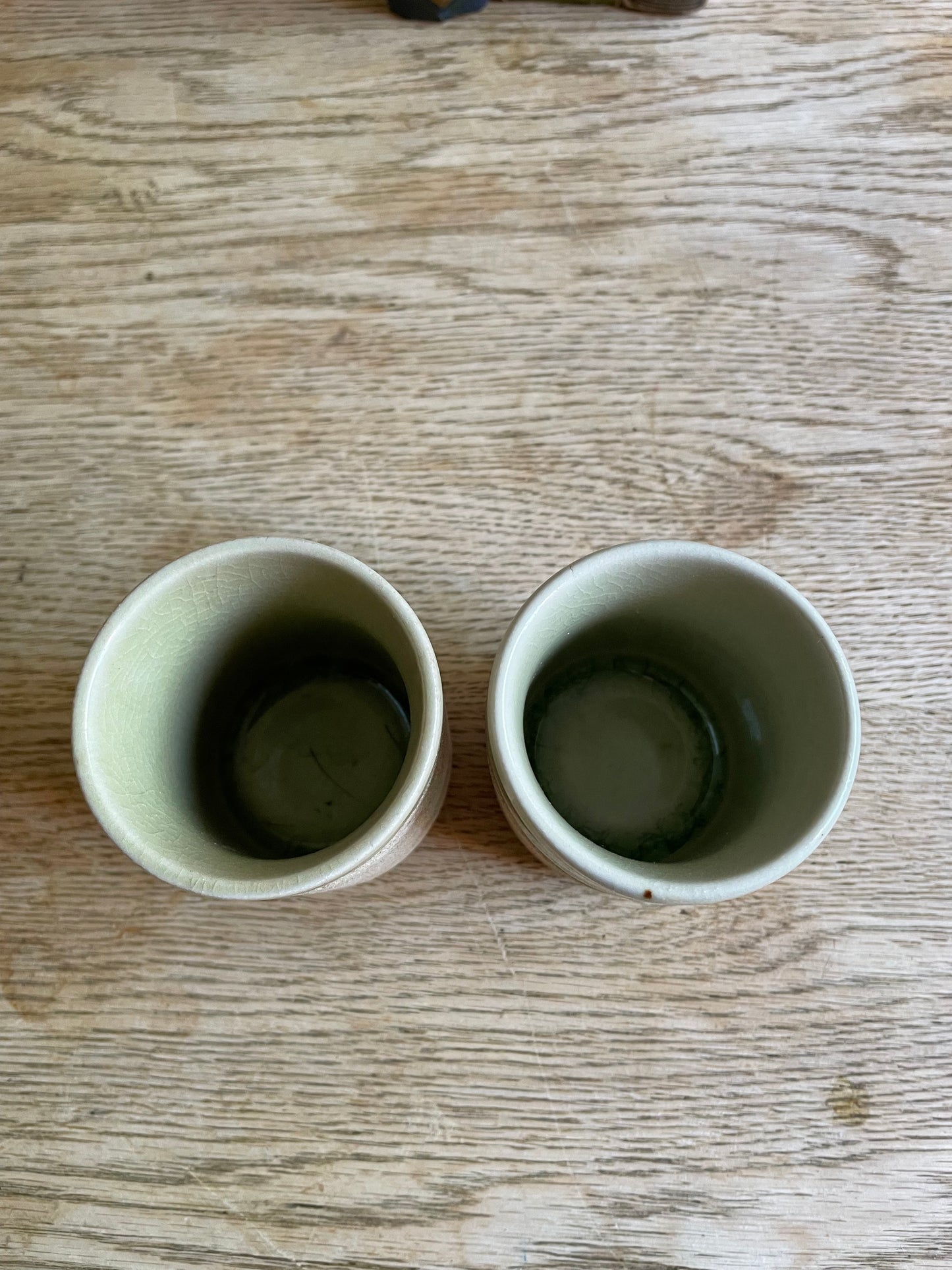 Yunomi Tea Vessels Textured Ceramic Cup Pair Studio Pottery Crackle Glazed Raw Grogged Clay