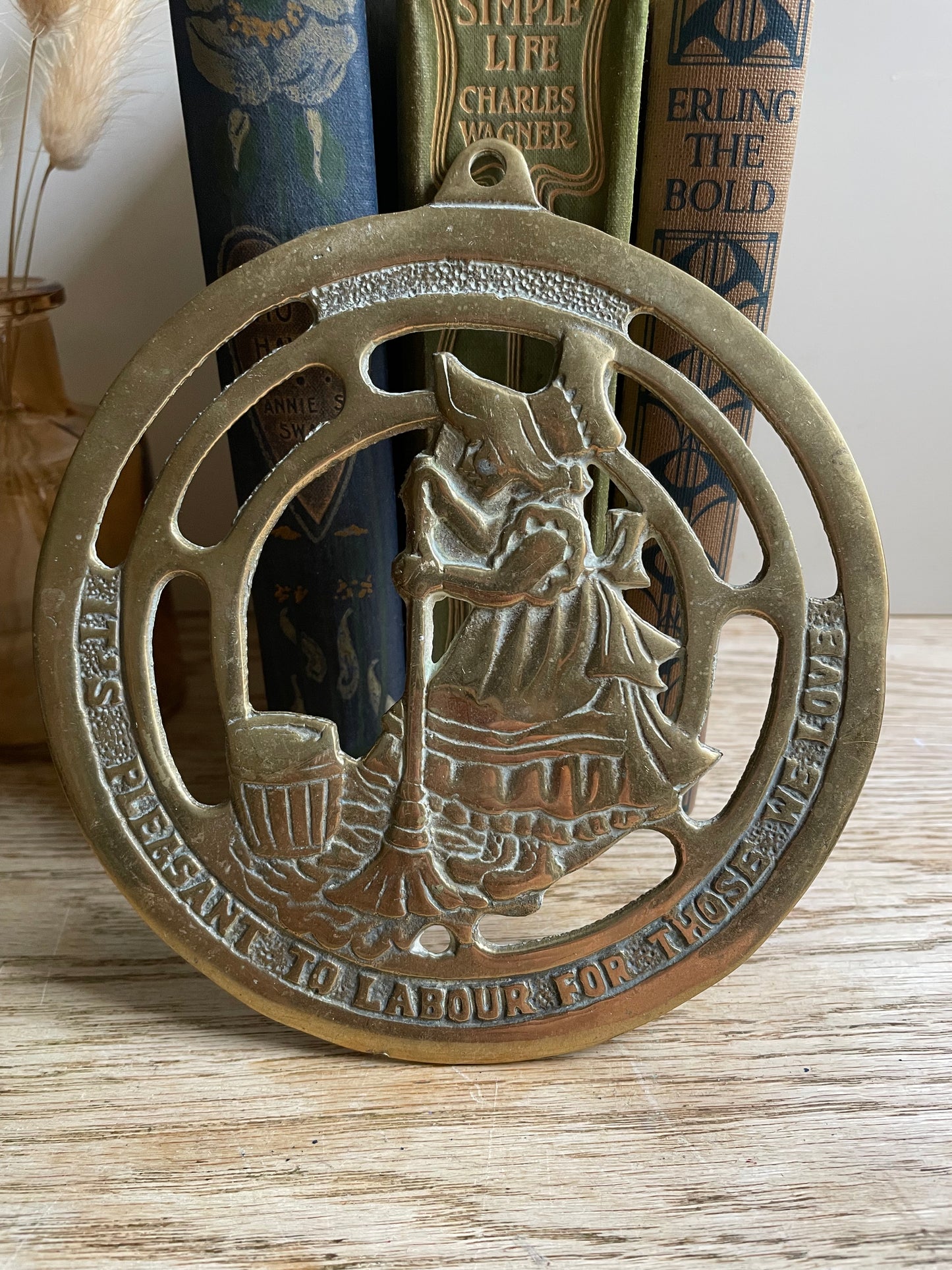 Vintage Brass Horse Brass "It's A Pleasure To Labour For Those We Love"