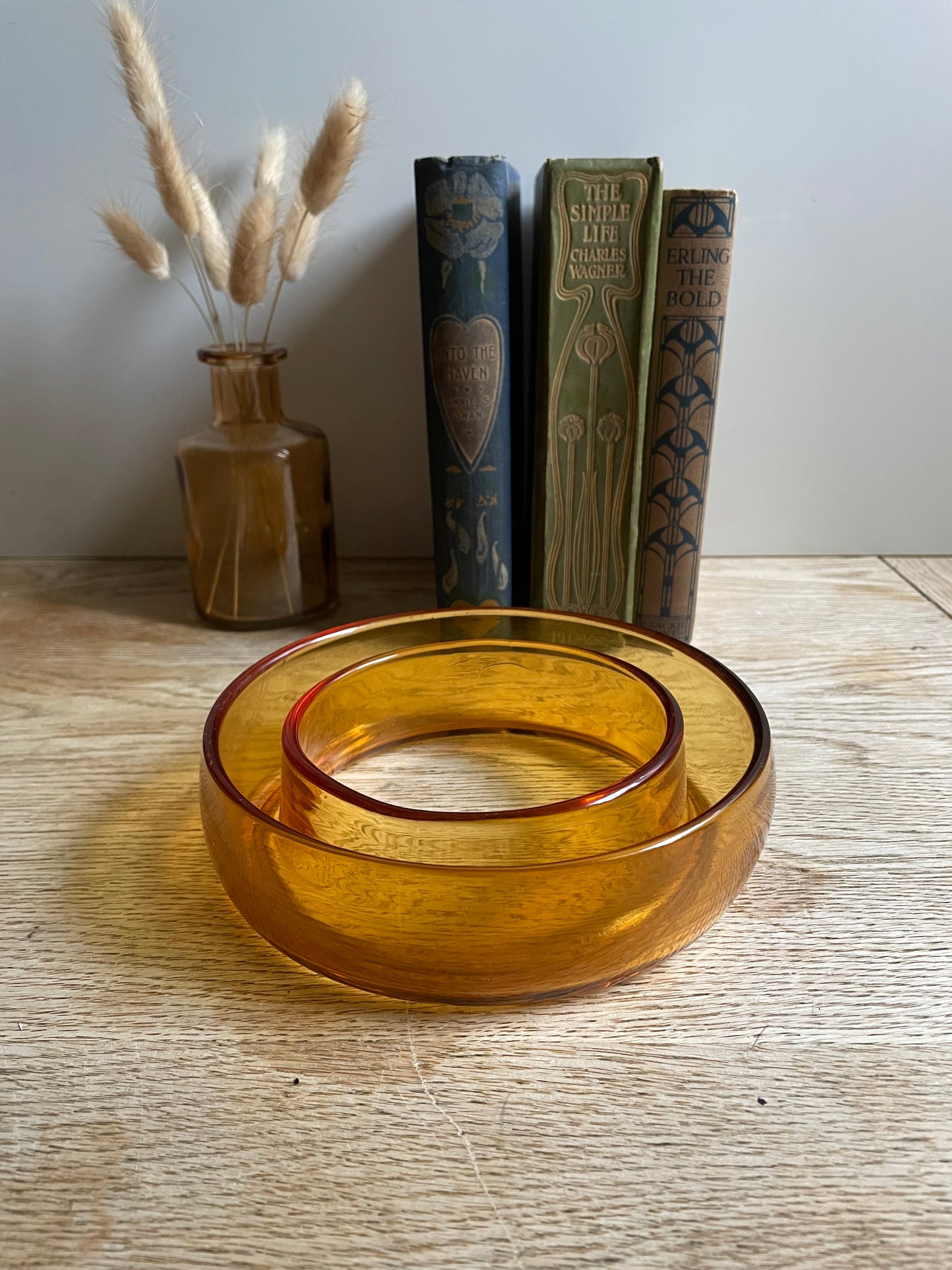 Vintage Amber Glass Posy Ring 1950s Floral Arrangement Table Display