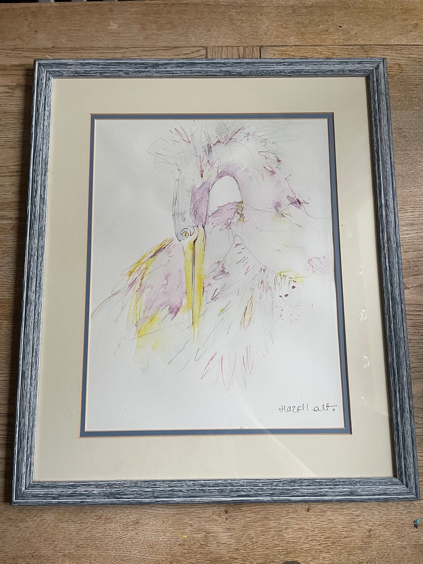 Original Abstract Watercolour – Stork | Signed & Framed by Hazell Ato