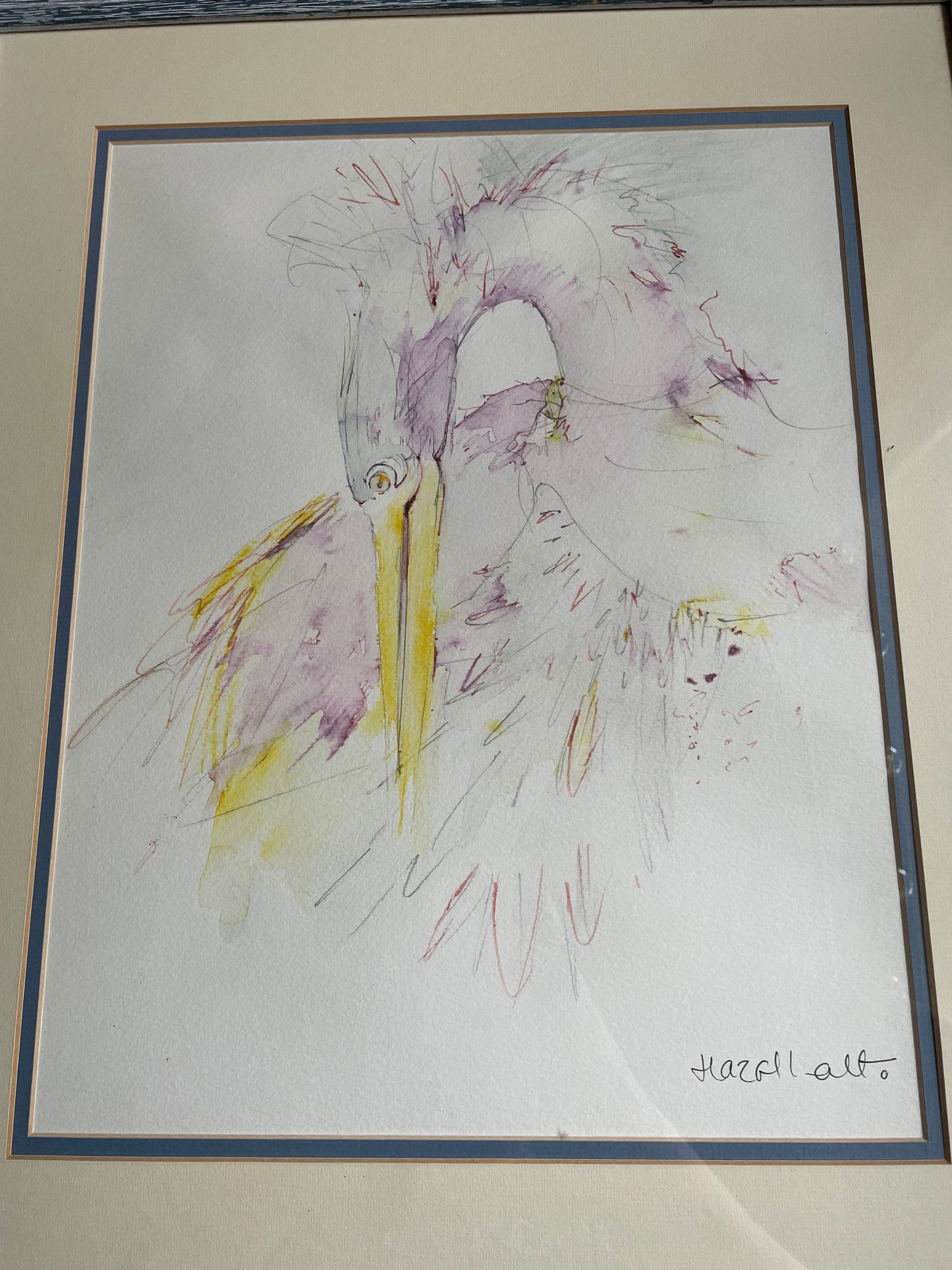 Original Abstract Watercolour – Stork | Signed & Framed by Hazell Ato