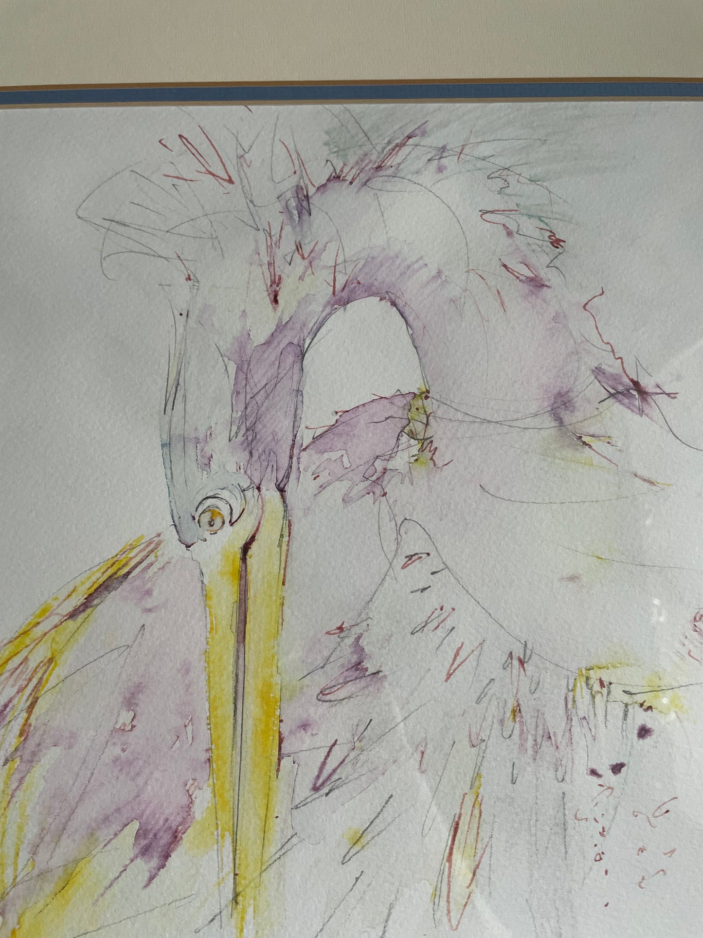 Original Abstract Watercolour – Stork | Signed & Framed by Hazell Ato