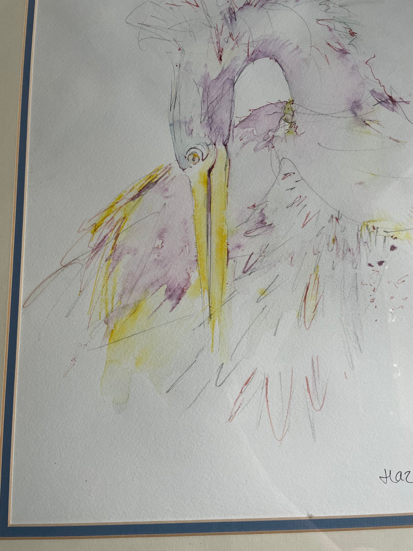 Original Abstract Watercolour – Stork | Signed & Framed by Hazell Ato