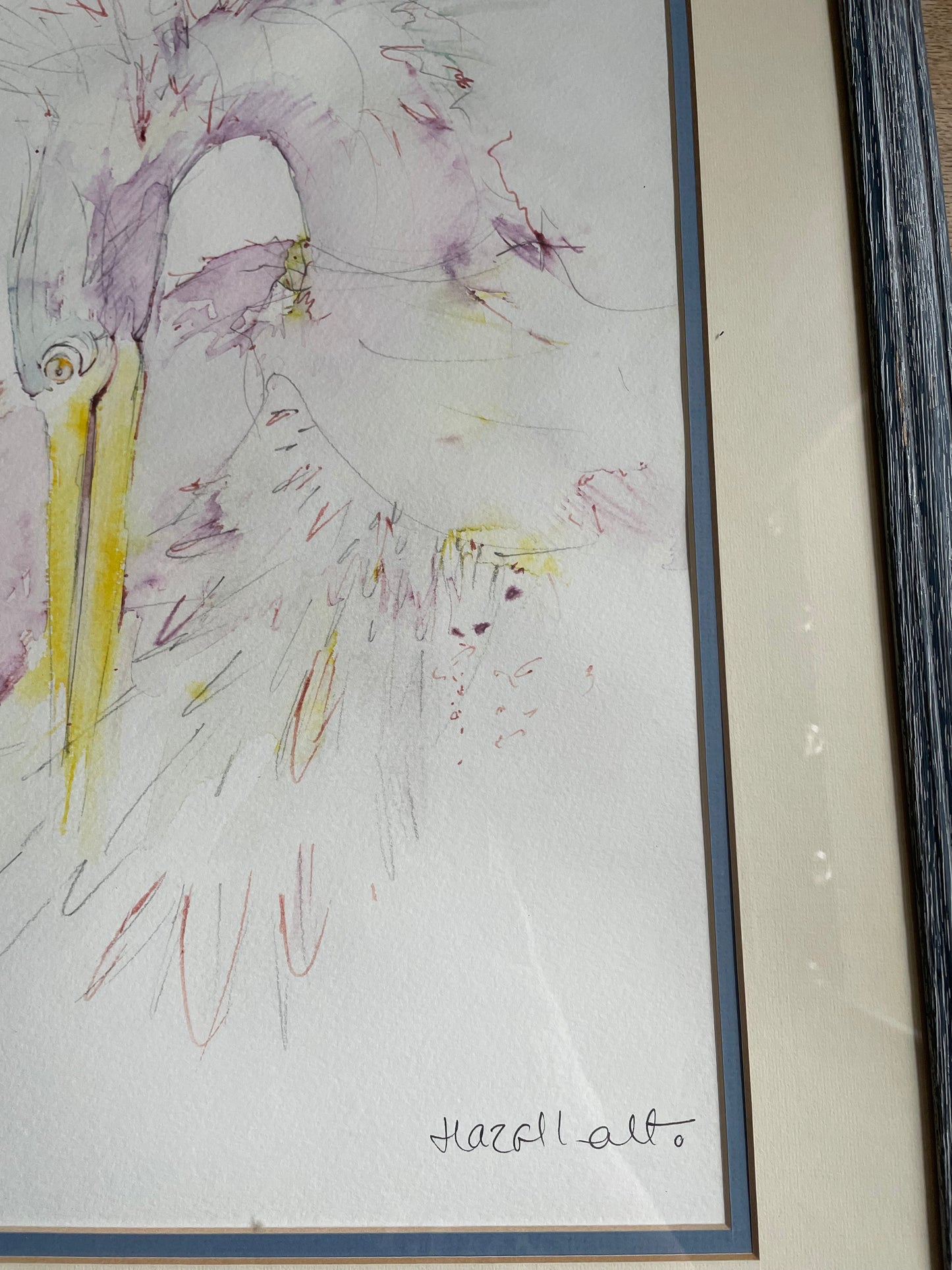 Original Abstract Watercolour – Stork | Signed & Framed by Hazell Ato