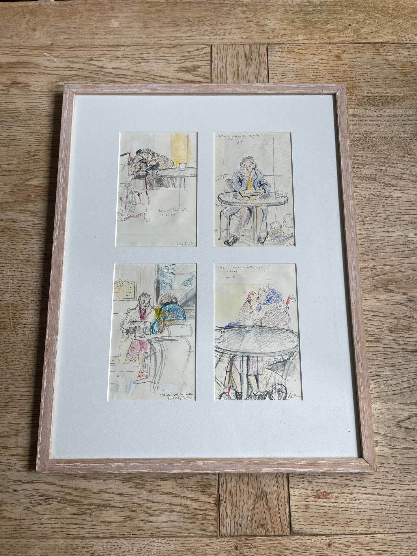 Original Signed Set of 4 Pencil & Ink Drawings Signed by Virginia Powell Titled 96 Years and Others